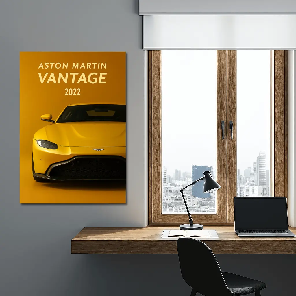 Aston Martin Vantage Yellow Studio Front View – Wall Art