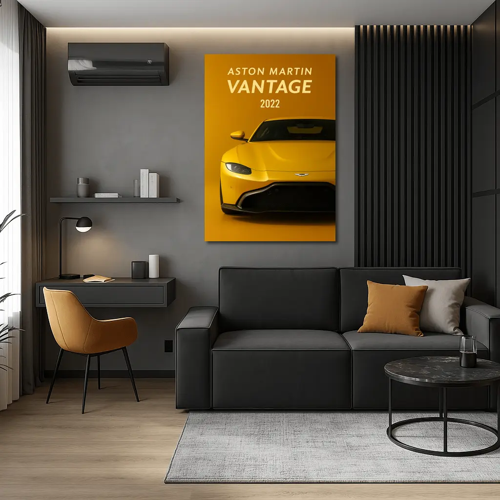 Aston Martin Vantage Yellow Studio Front View – Wall Art
