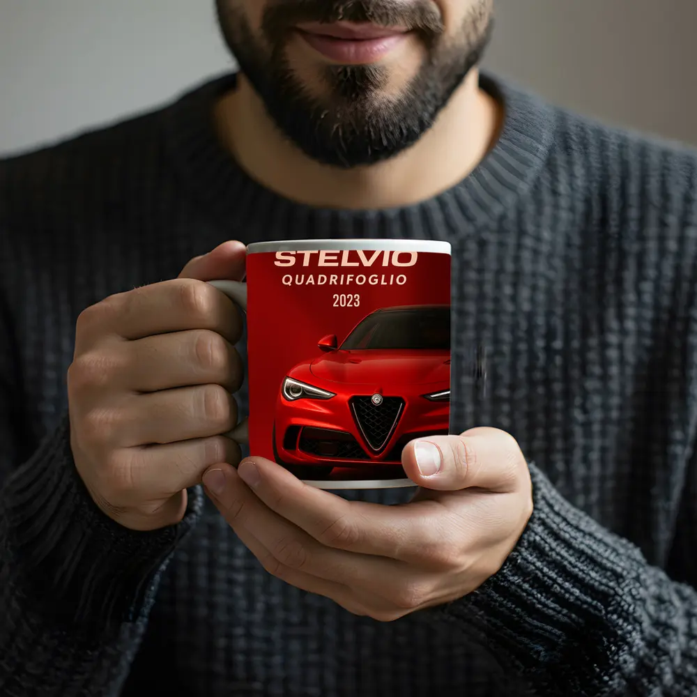 Alfa Romeo Stelvio Quadrifoglio Red Background Art – Mugs