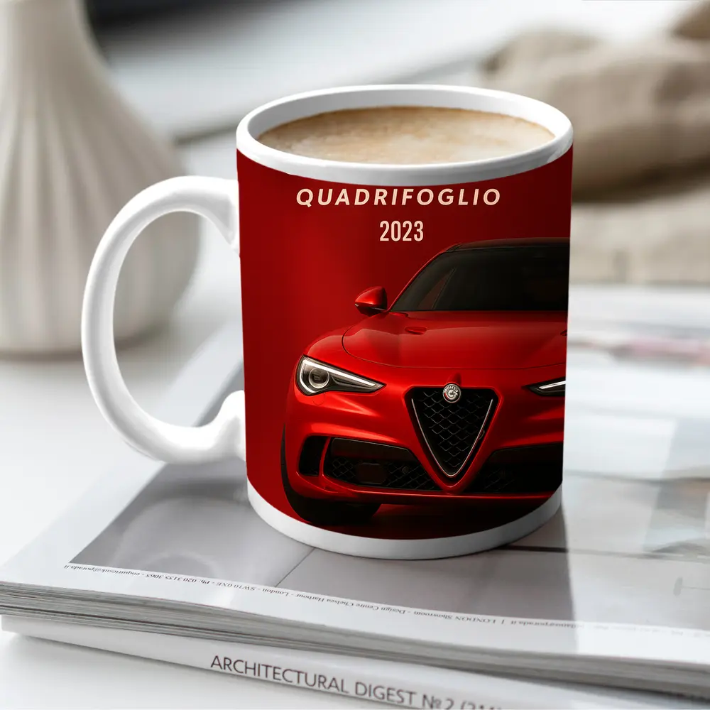 Alfa Romeo Stelvio Quadrifoglio Red Background Art – Mugs