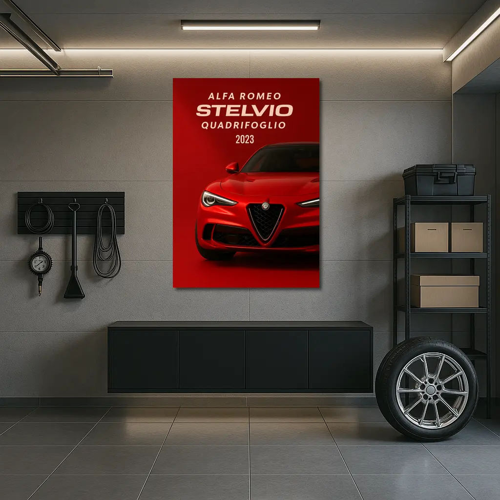Alfa Romeo Stelvio Quadrifoglio Red Background Art – Wall Art
