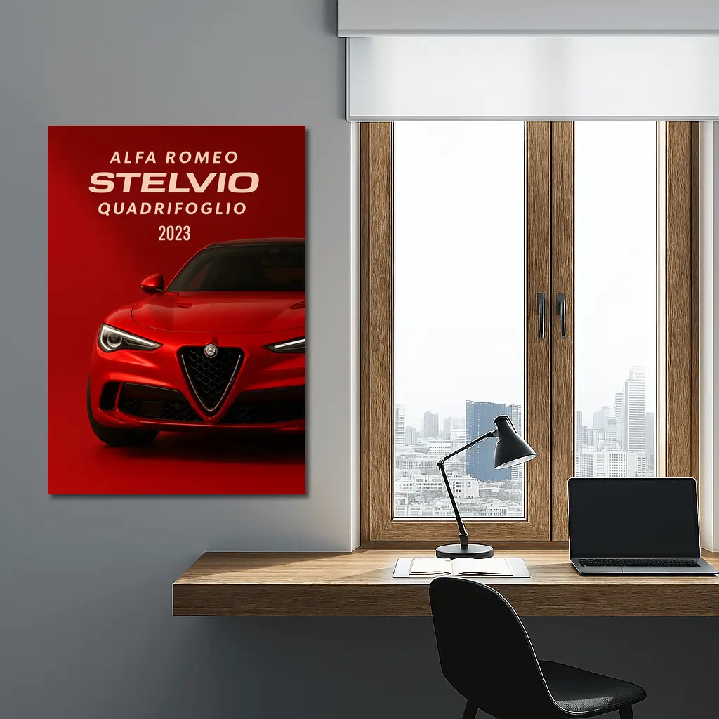 Alfa Romeo Stelvio Quadrifoglio Red Background Art – Wall Art