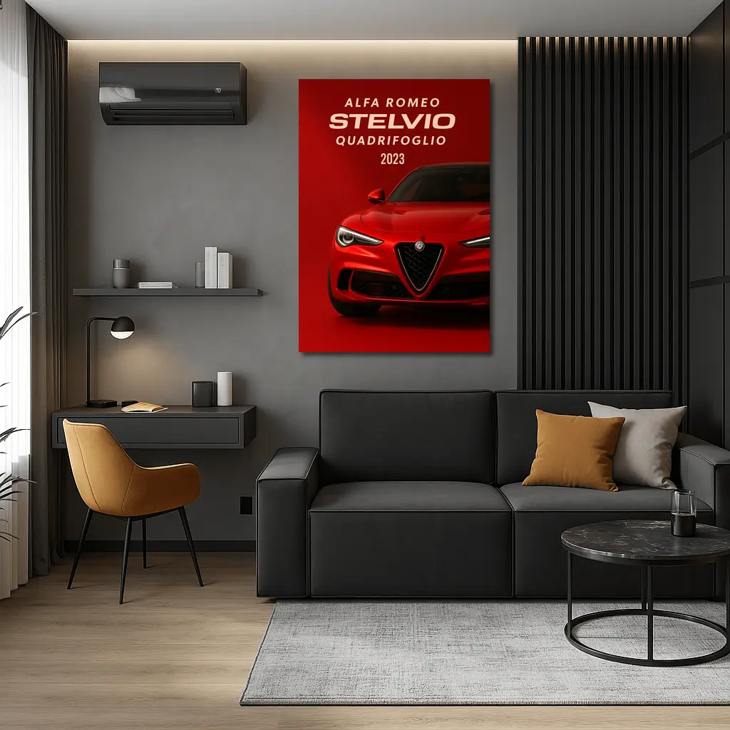 Alfa Romeo Stelvio Quadrifoglio Red Background Art – Wall Art