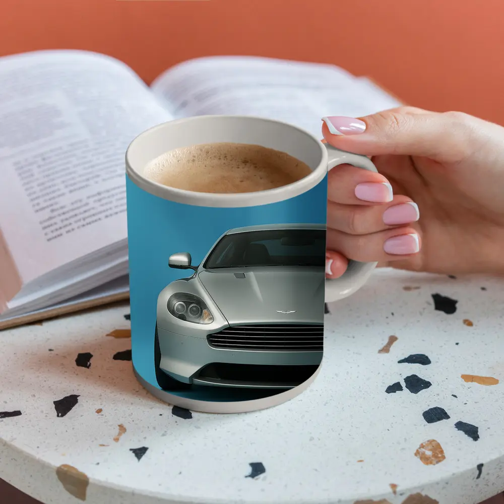Aston Martin DB9 Silver Blue Background – Mugs