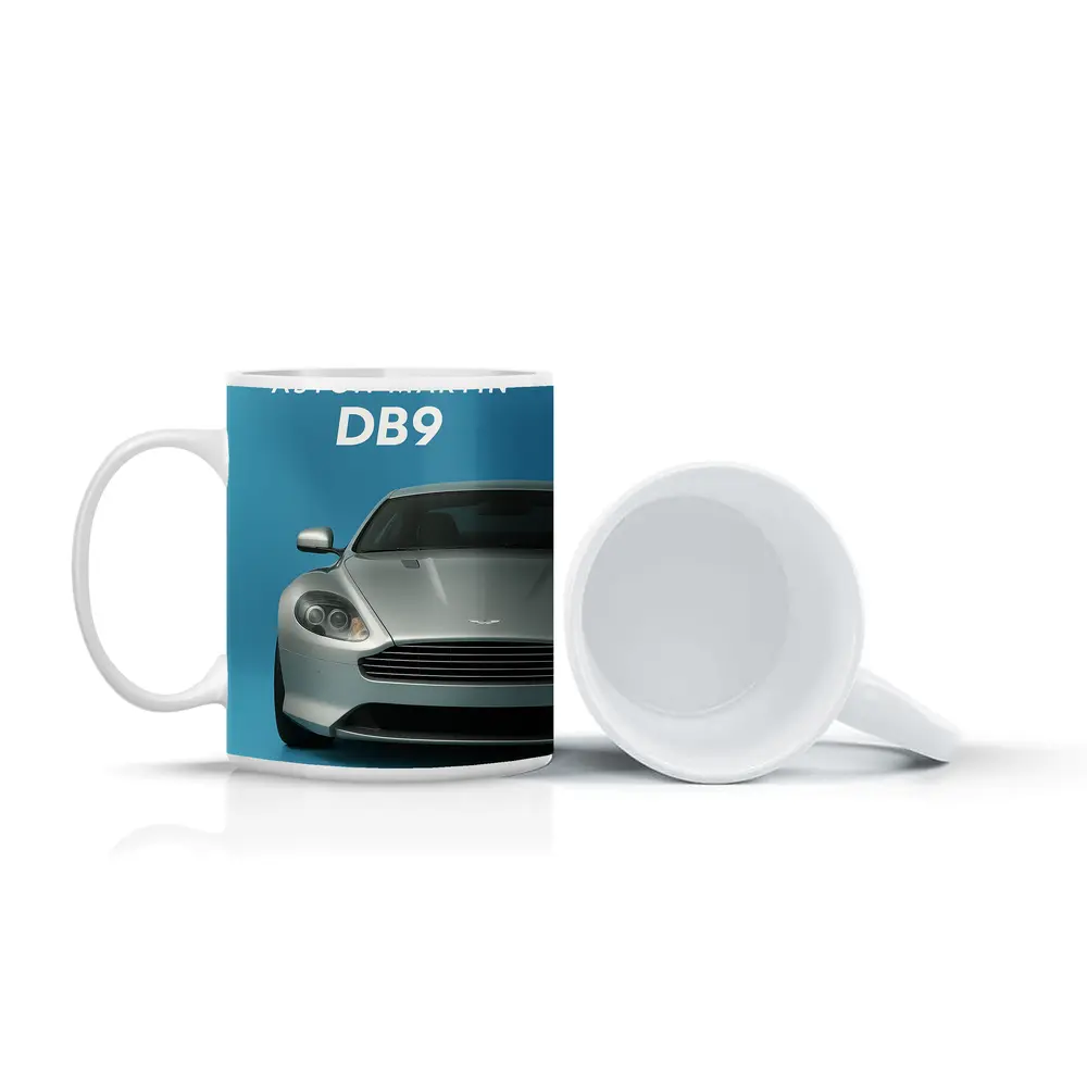 Aston Martin DB9 Silver Blue Background – Mugs