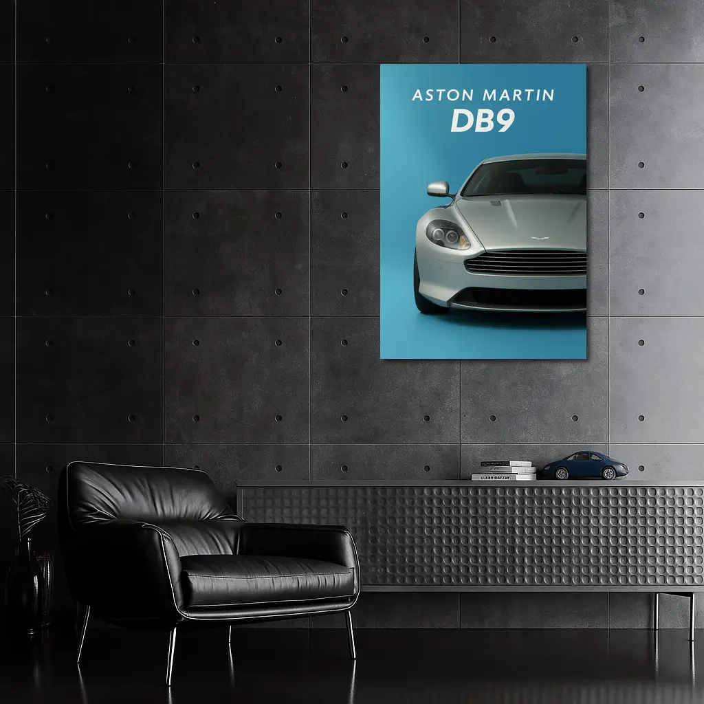Aston Martin DB9 Silver Blue Background – Wall Art