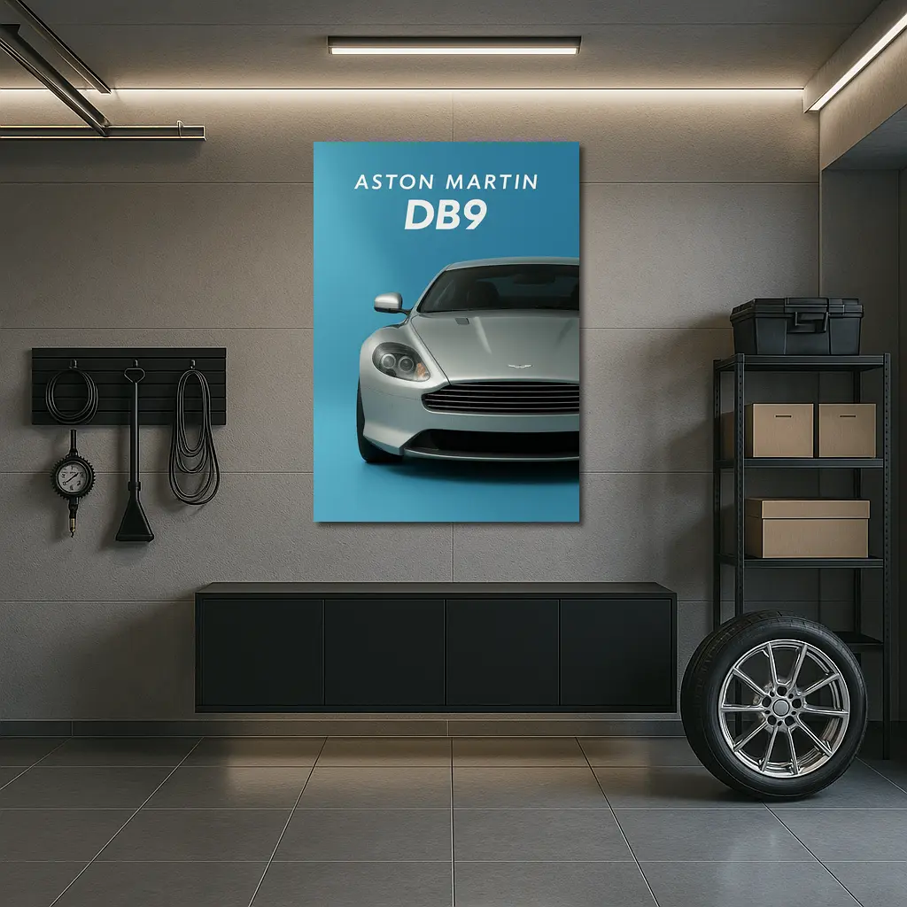 Aston Martin DB9 Silver Blue Background – Wall Art