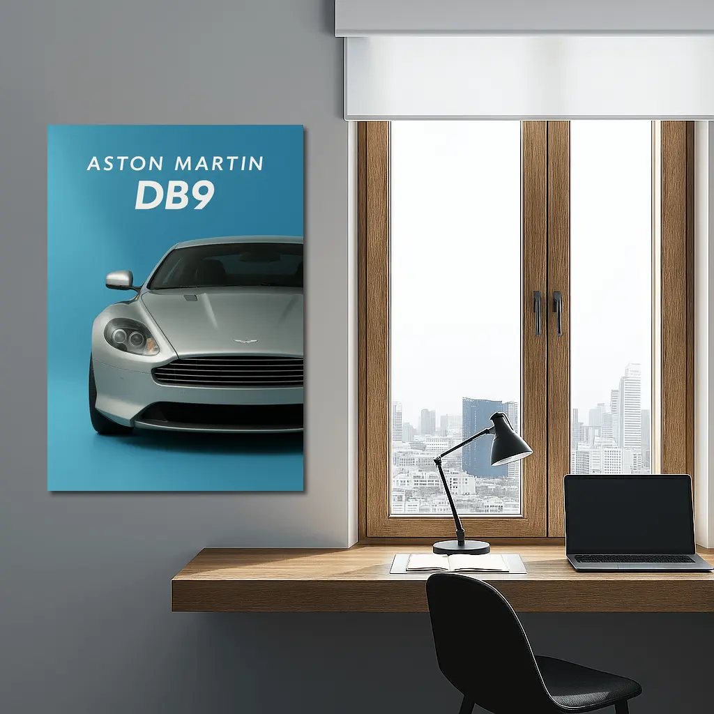 Aston Martin DB9 Silver Blue Background – Wall Art