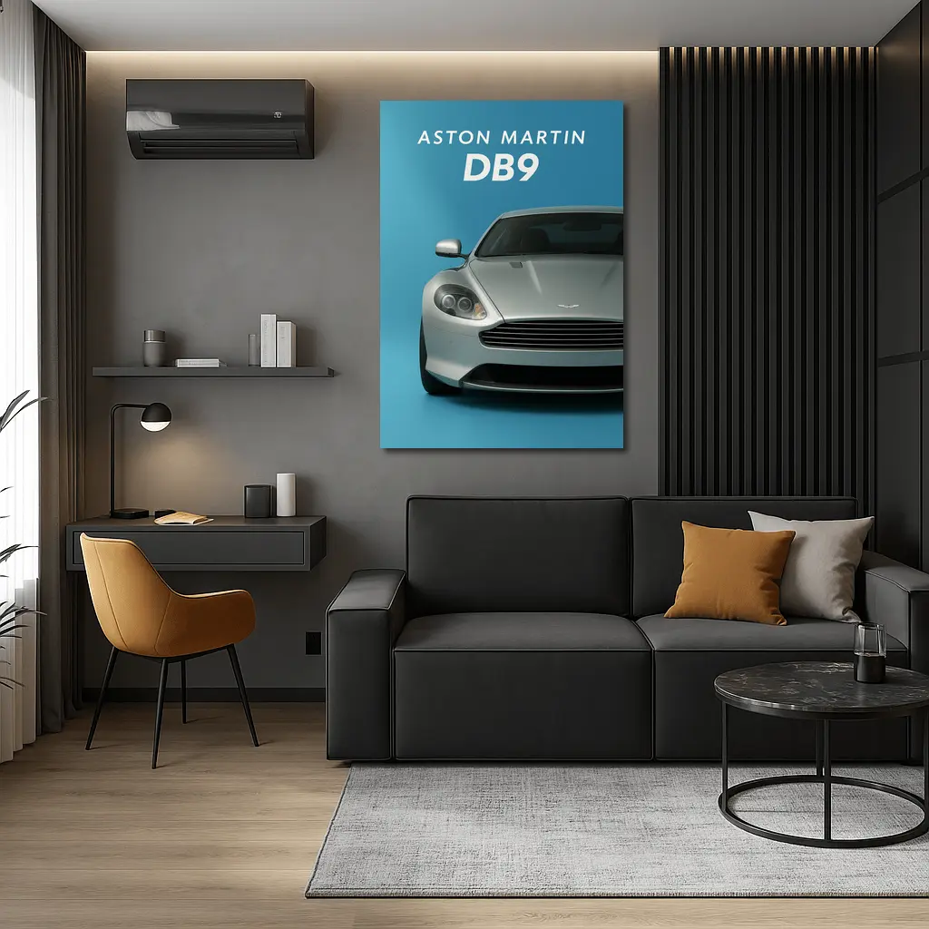 Aston Martin DB9 Silver Blue Background – Wall Art