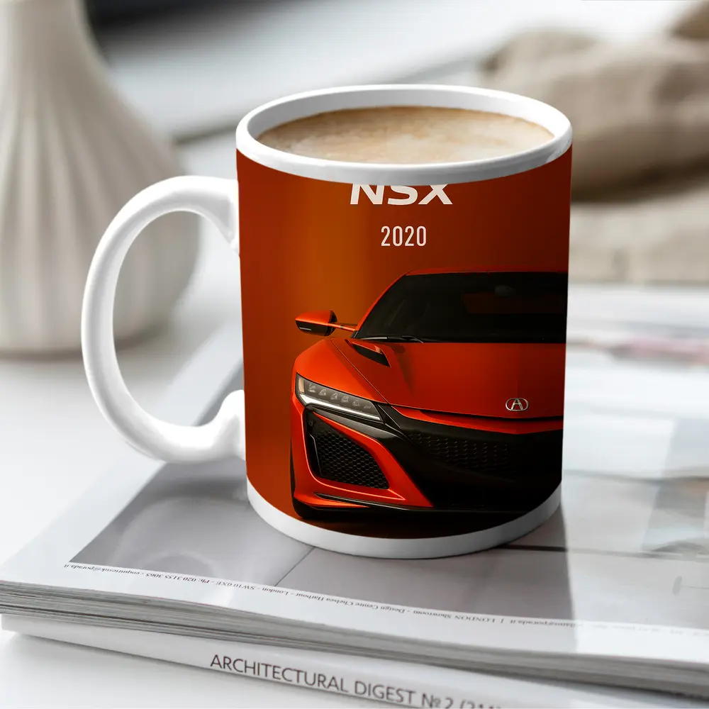 Acura NSX Red Supercar Orange Background – Mugs