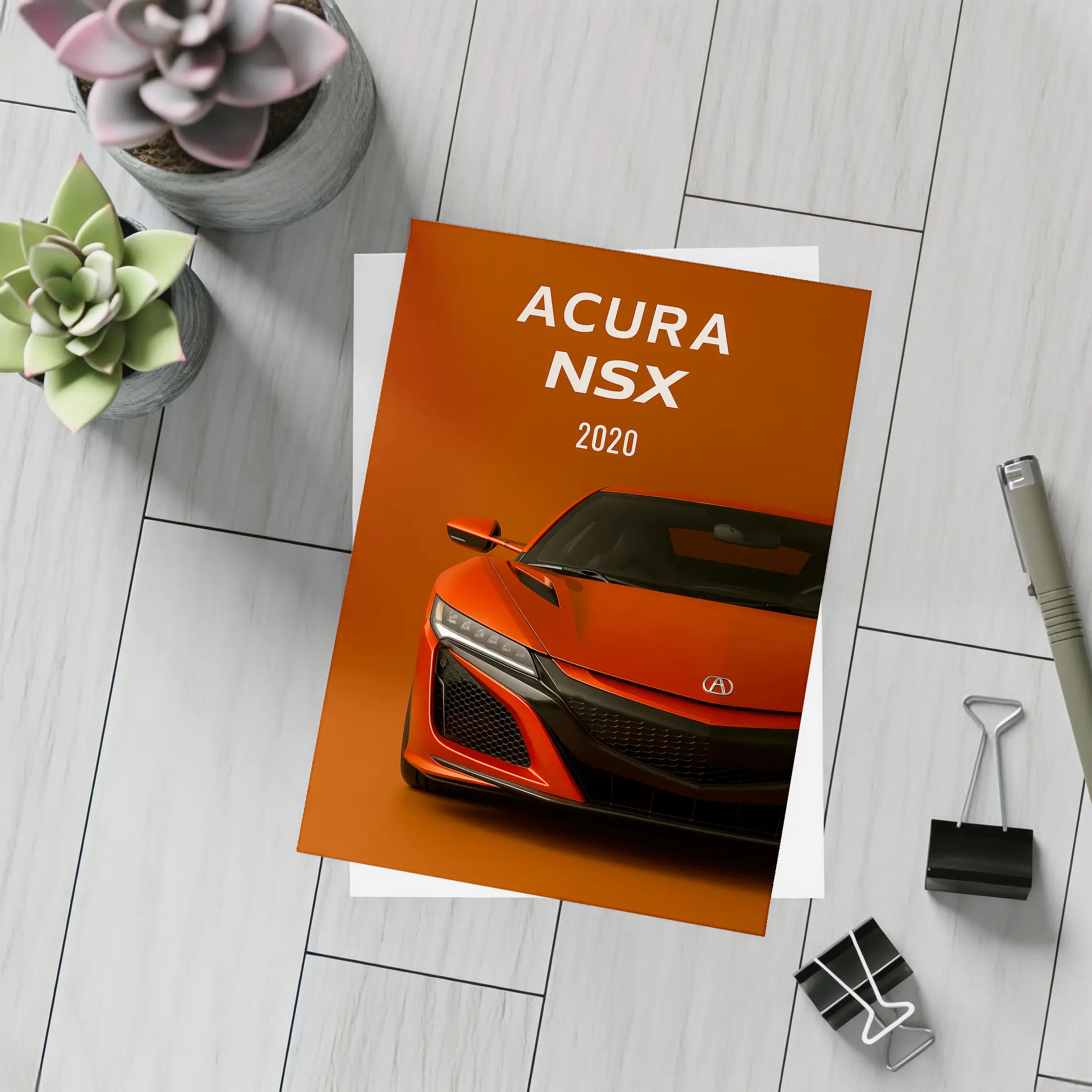 Acura NSX Red Supercar Orange Background – Postcards