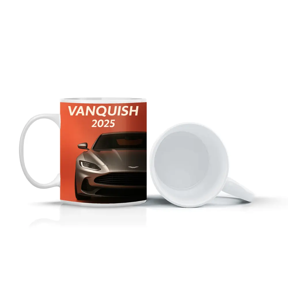 Aston Martin Vanquish Front View Orange Background – Mugs