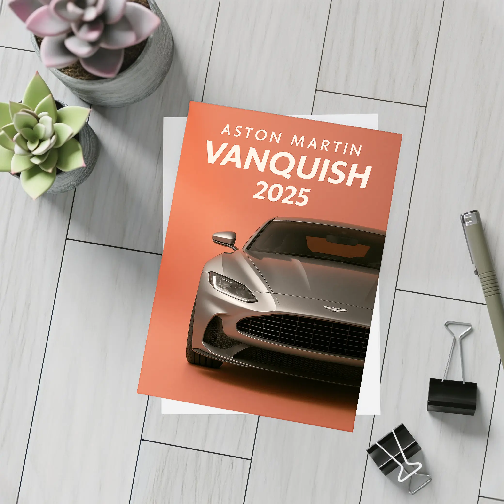 Aston Martin Vanquish Front View Orange Background – Postcards