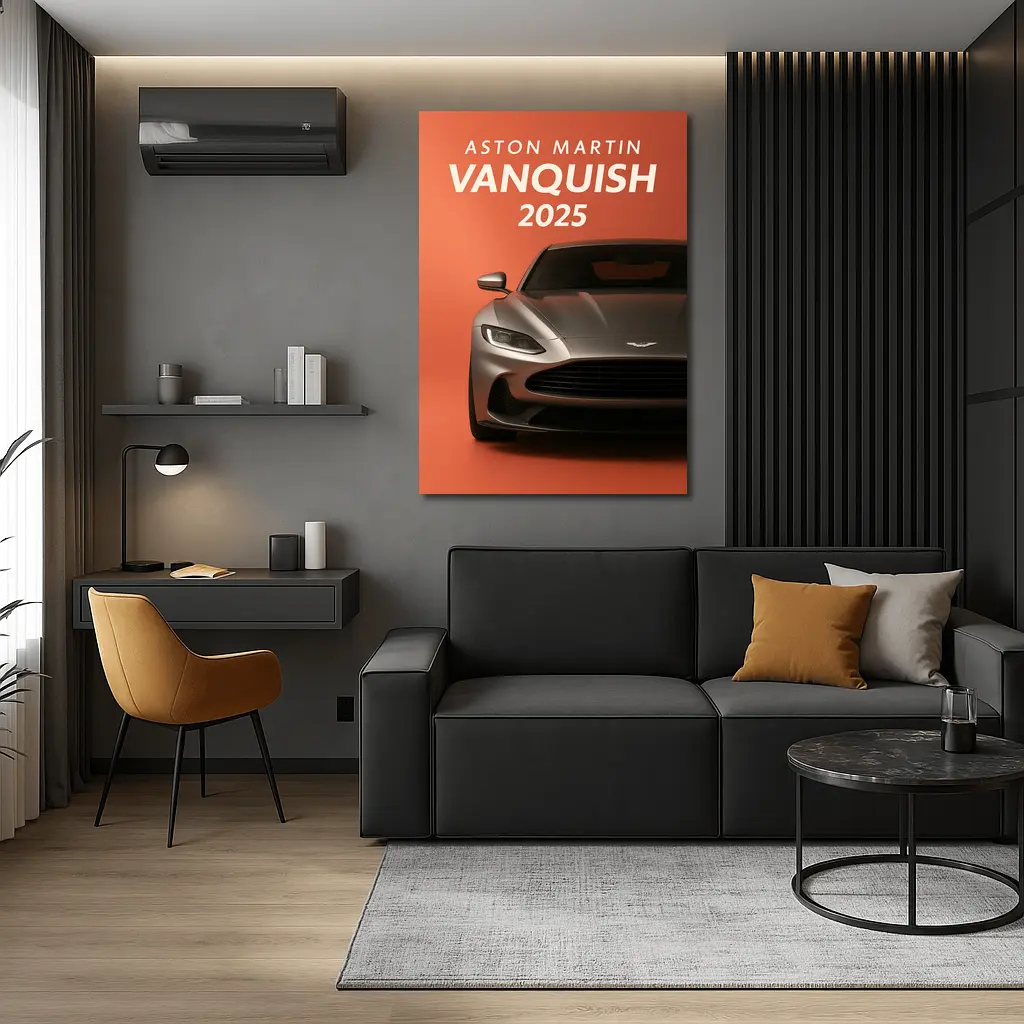 Aston Martin Vanquish Front View Orange Background – Wall Art