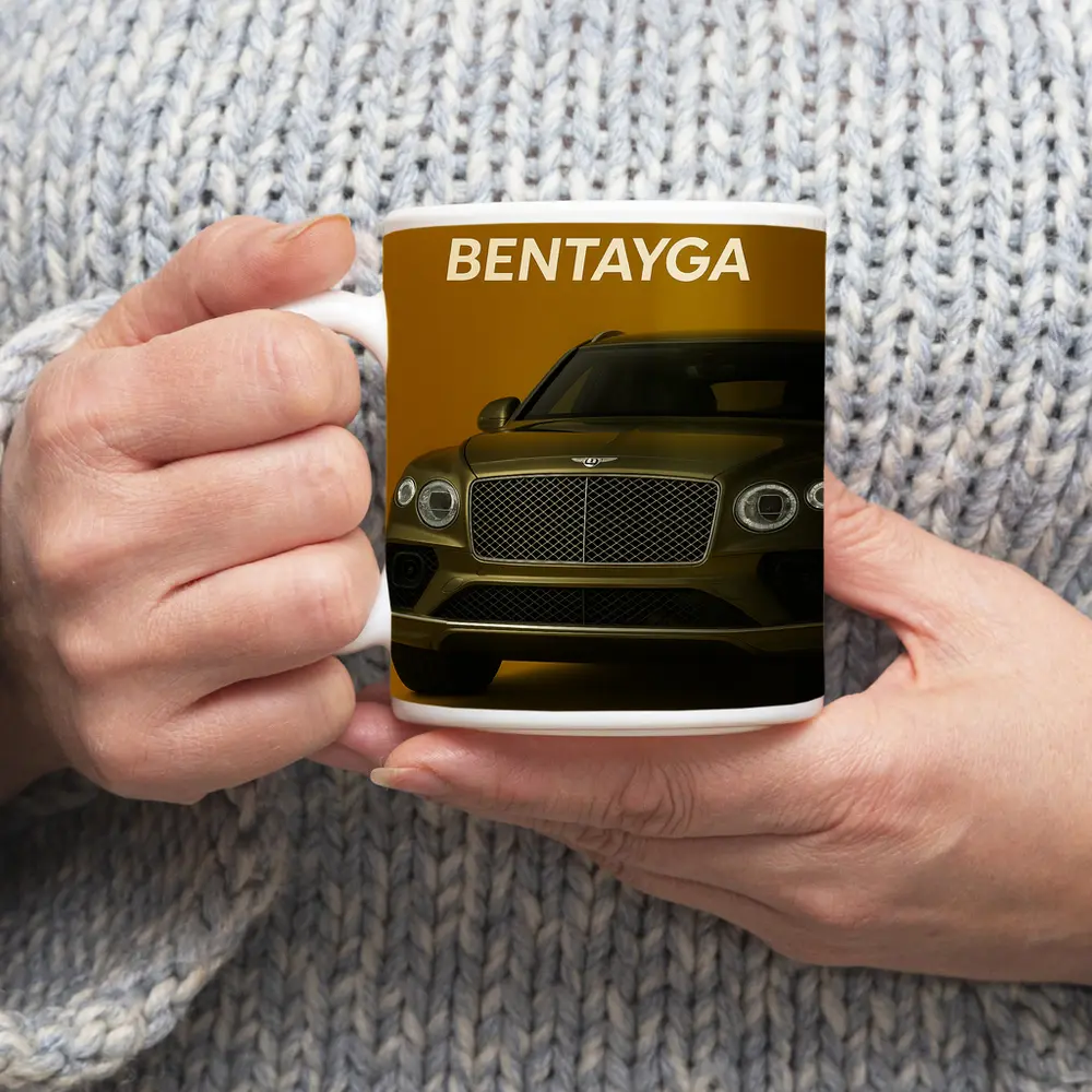 Bentley Bentayga SUV Gold Background Front View – Mugs