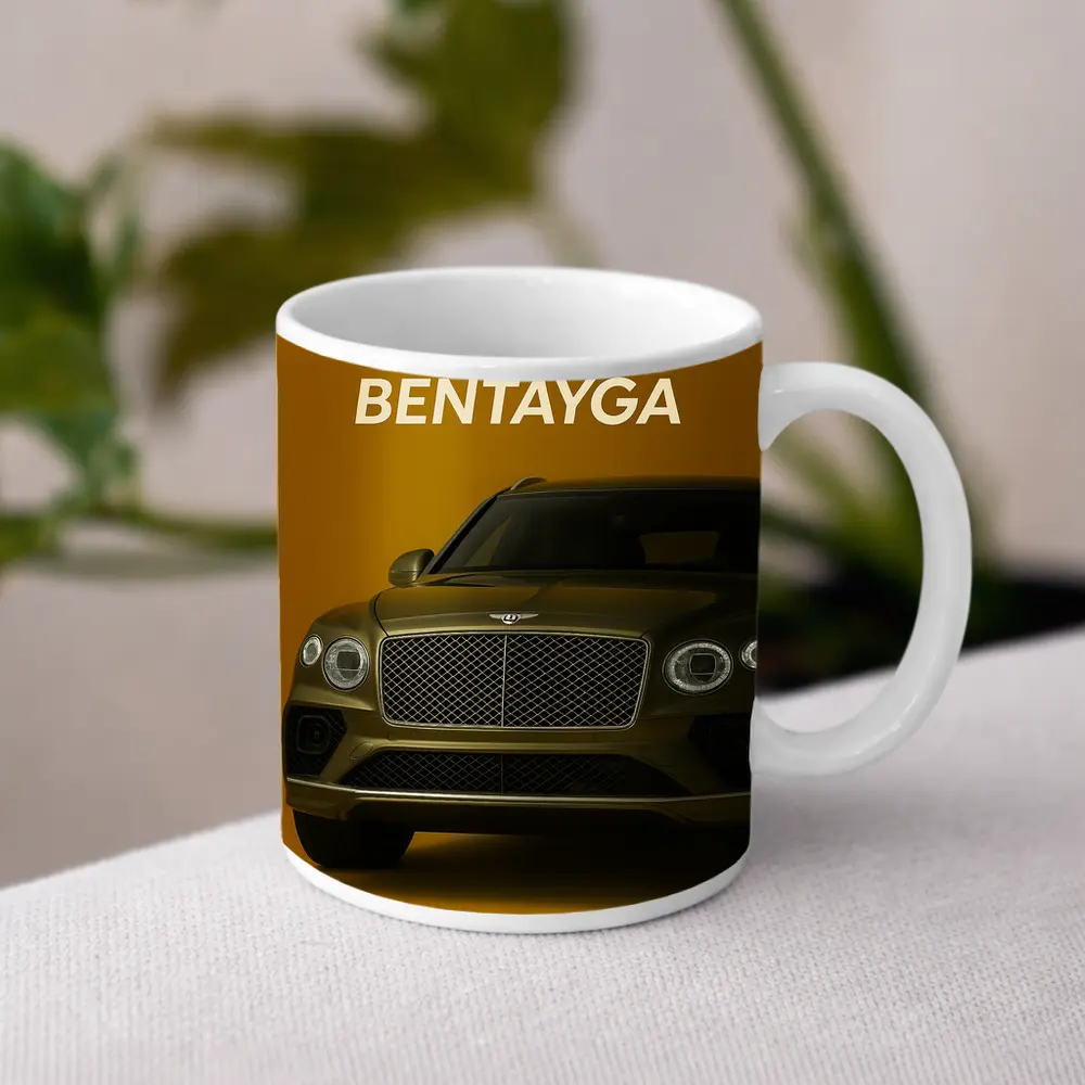 Bentley Bentayga SUV Gold Background Front View – Mugs