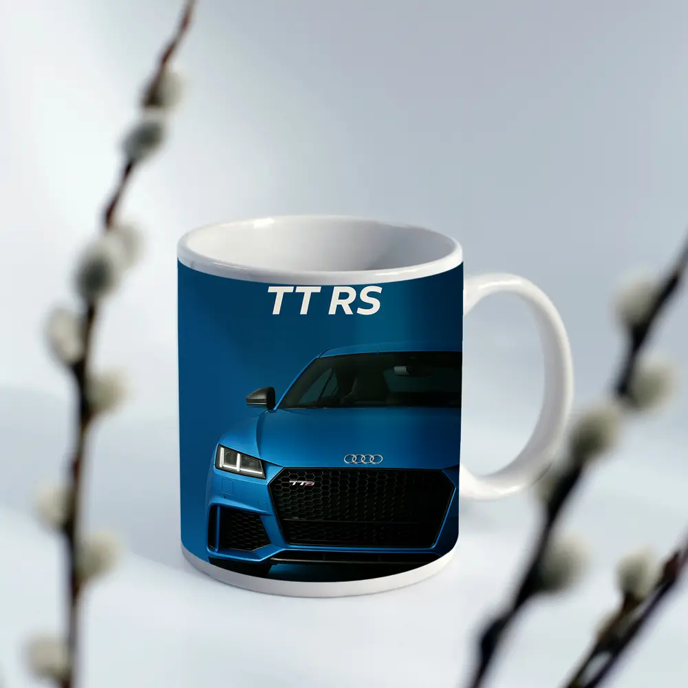 Audi TT RS Blue Studio Front View – Mugs