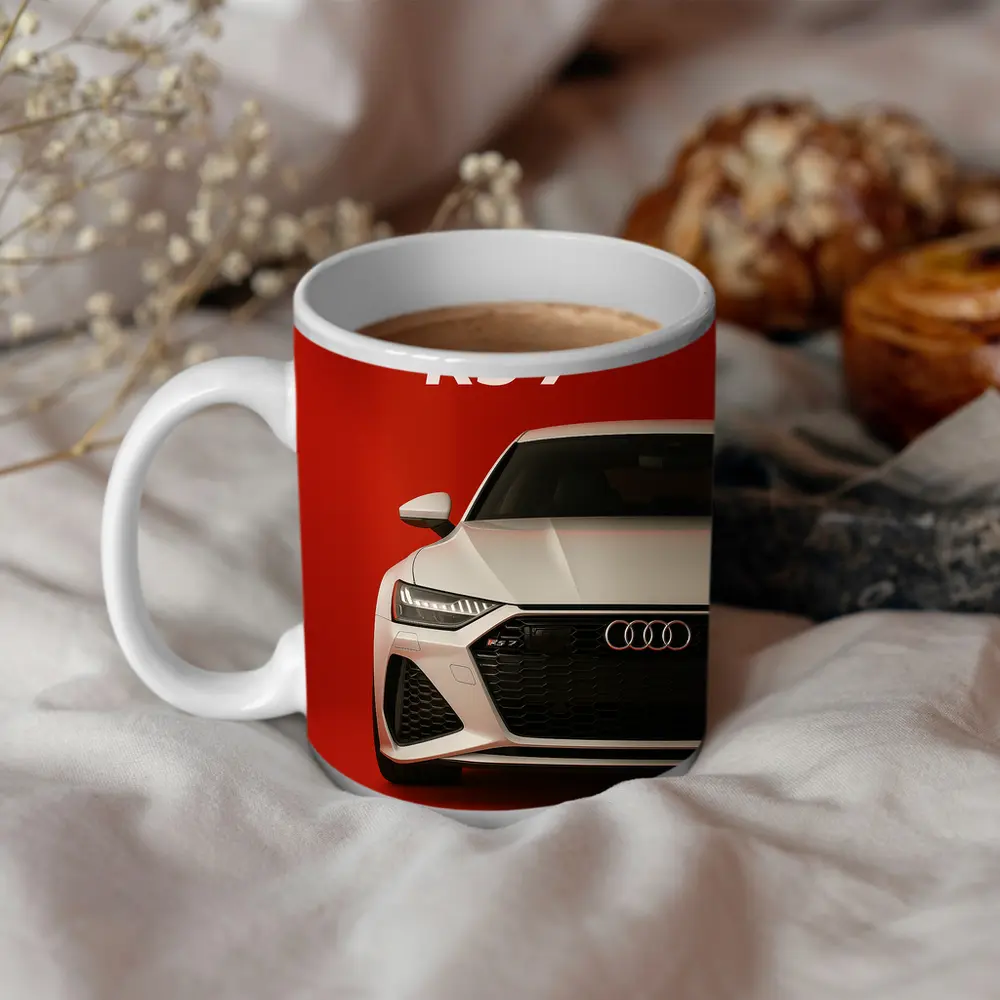 Audi RS7 White Car Red Background – Mugs