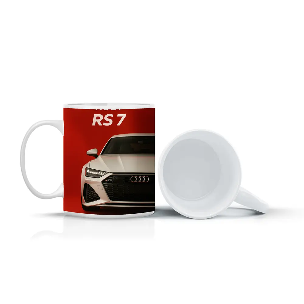 Audi RS7 White Car Red Background – Mugs
