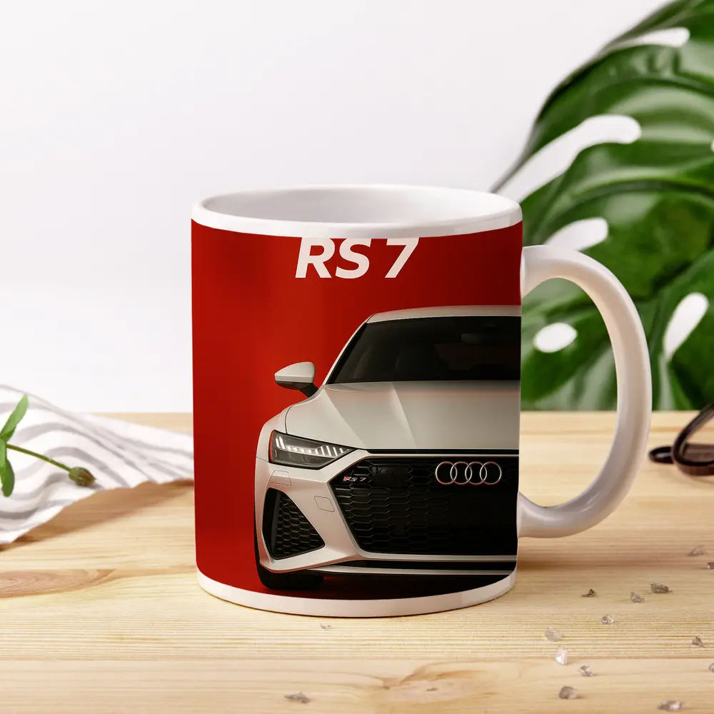 Audi RS7 White Car Red Background – Mugs