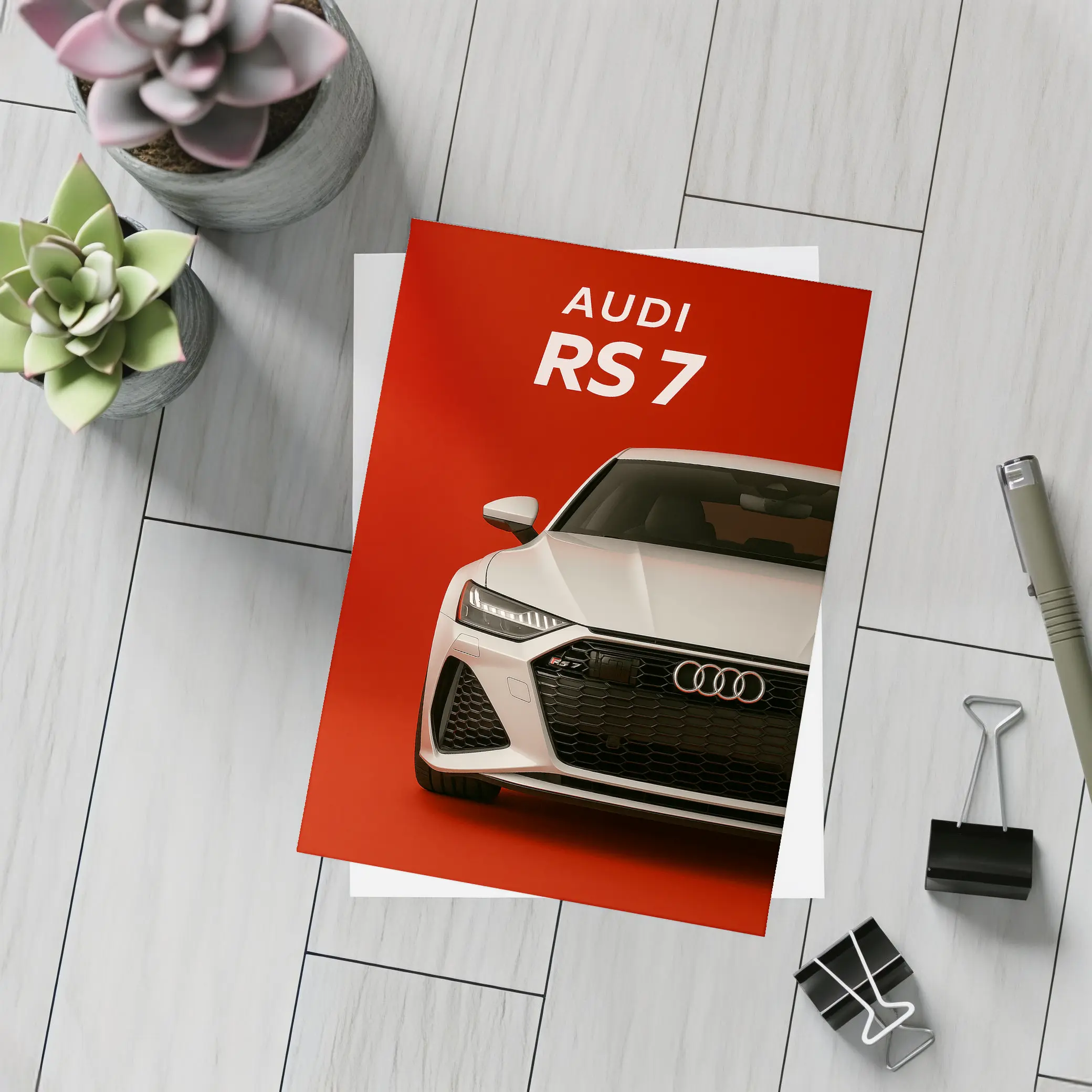 Audi RS7 White Car Red Background – Postcards