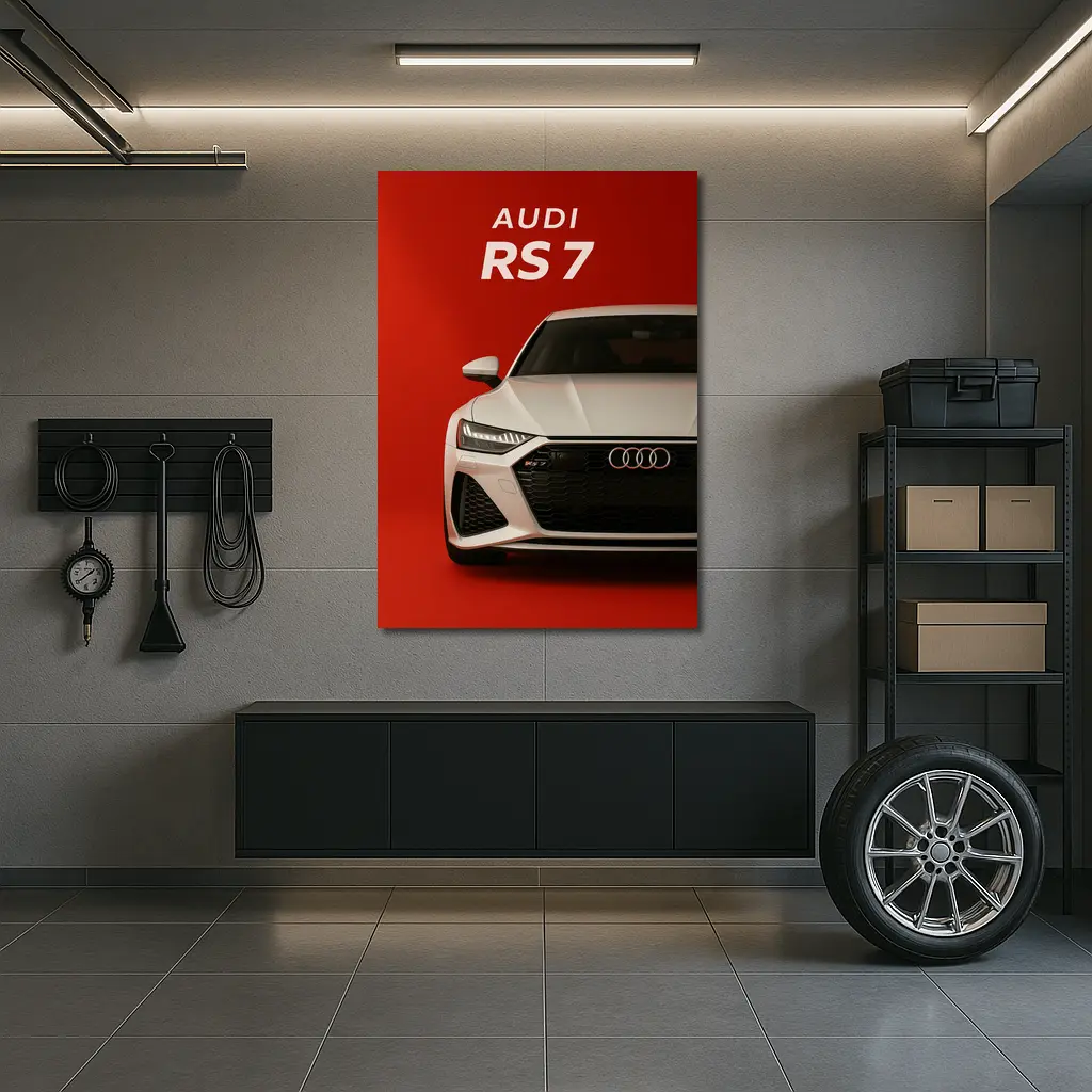 Audi RS7 White Car Red Background – Wall Art