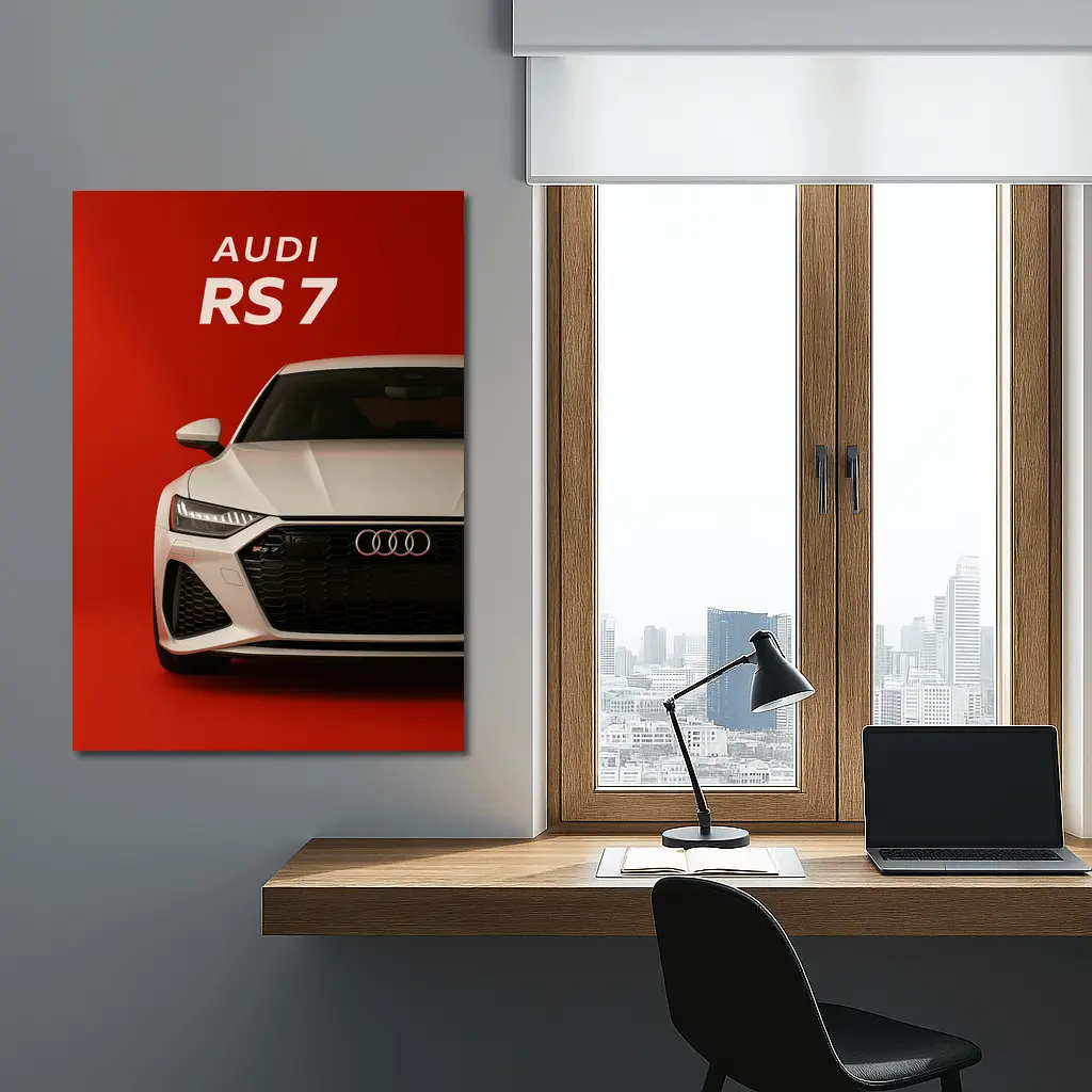 Audi RS7 White Car Red Background – Wall Art