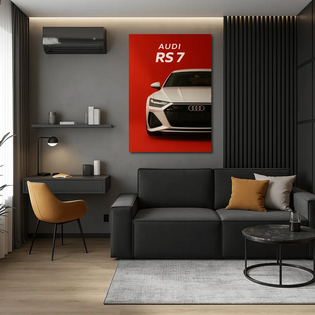 Audi RS7 White Car Red Background – Wall Art