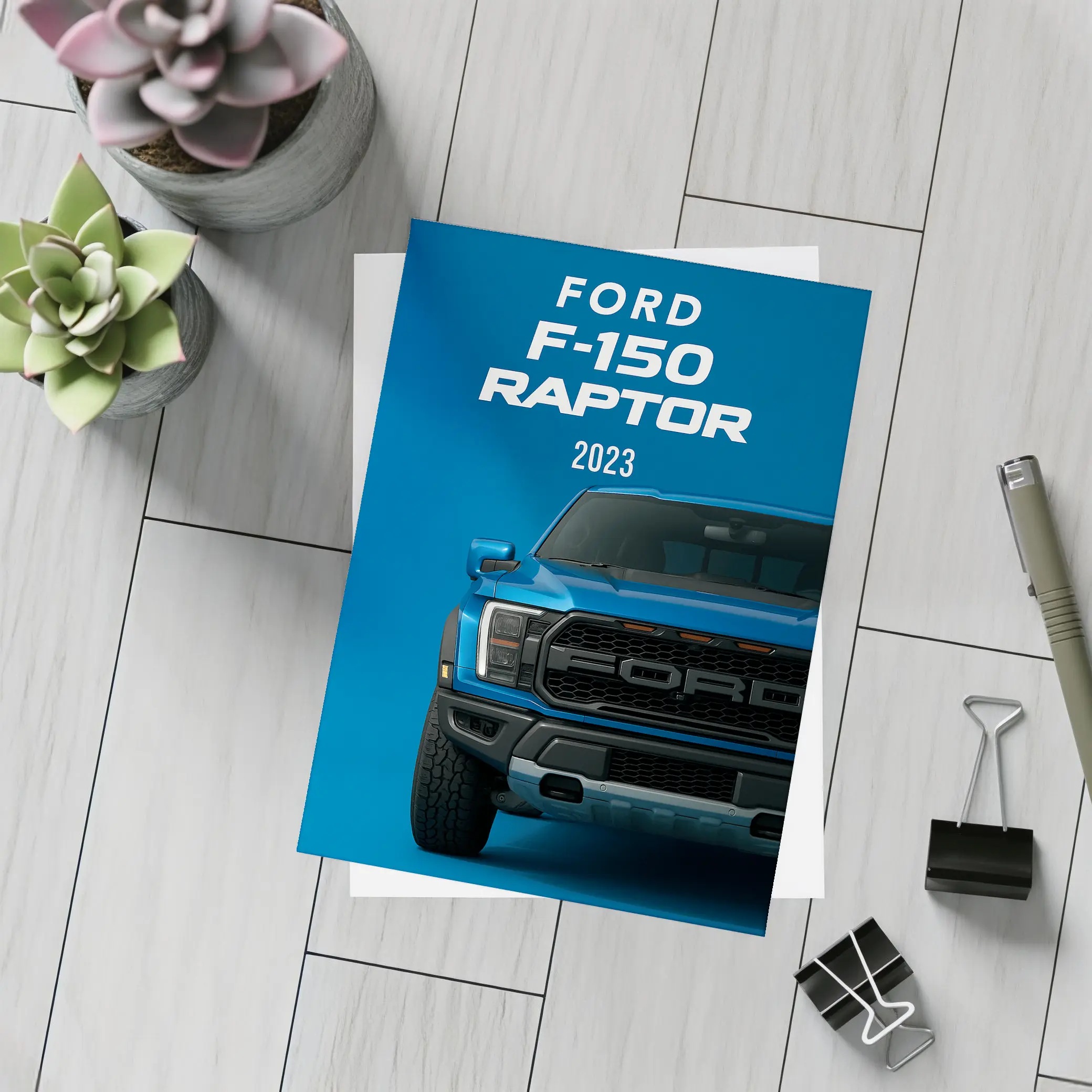 Ford F-150 Raptor 2023 Blue Front – Postcards