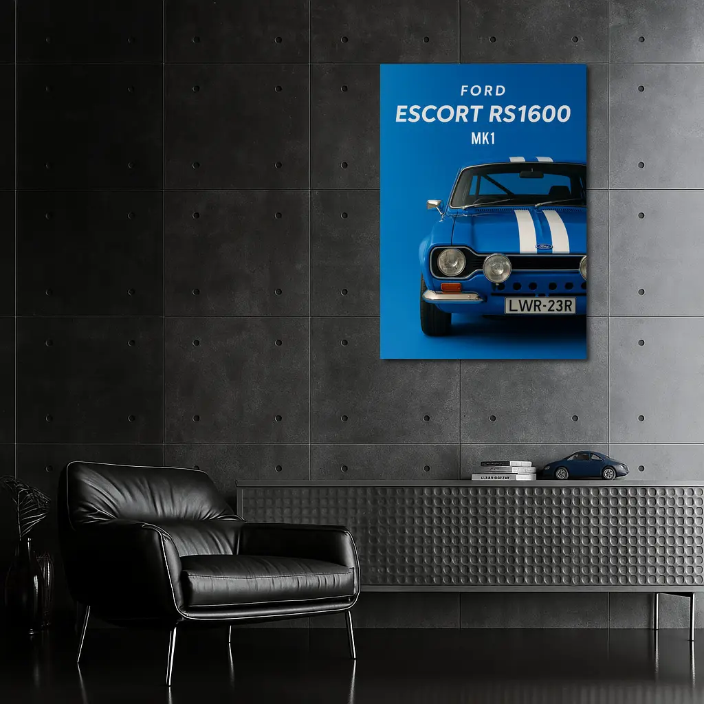 Ford Escort RS1600 MK1 Blue Rally Hatchback Front View – Wall Art