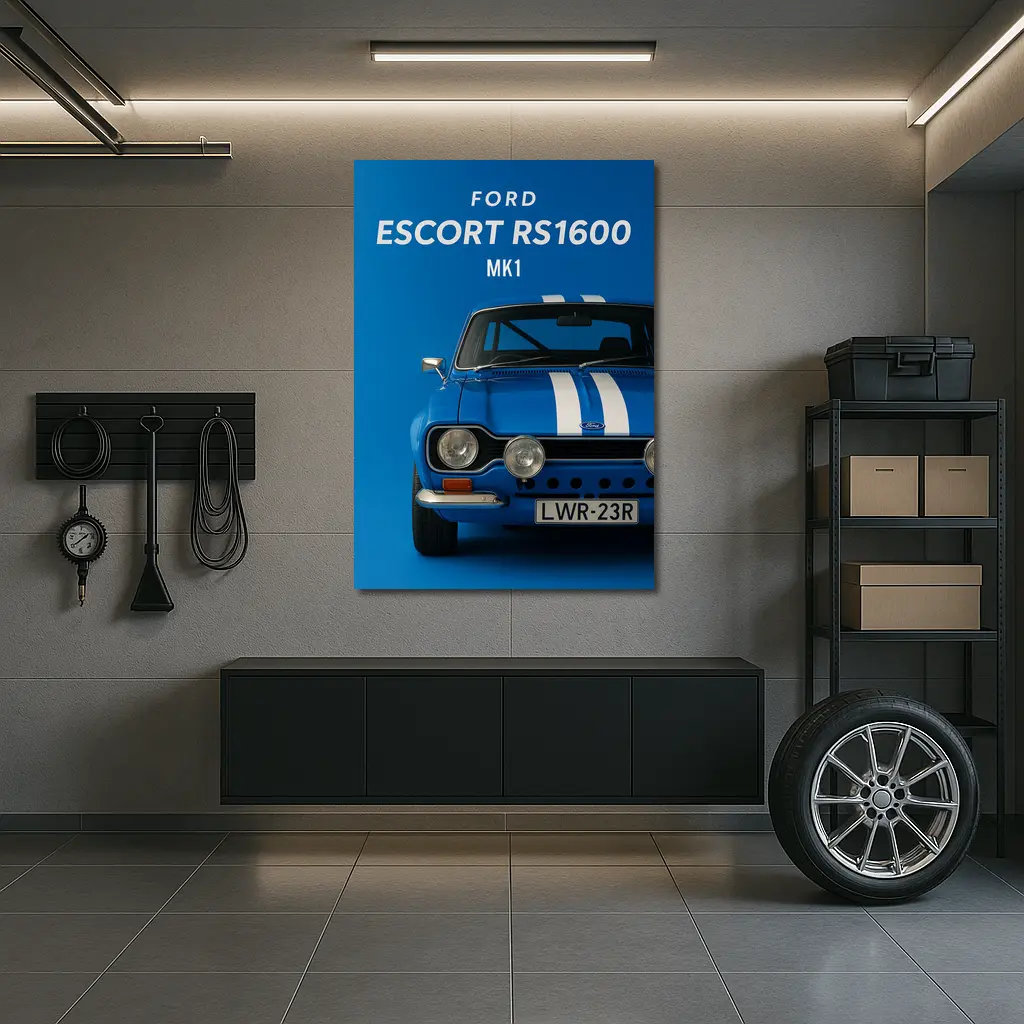 Ford Escort RS1600 MK1 Blue Rally Hatchback Front View – Wall Art