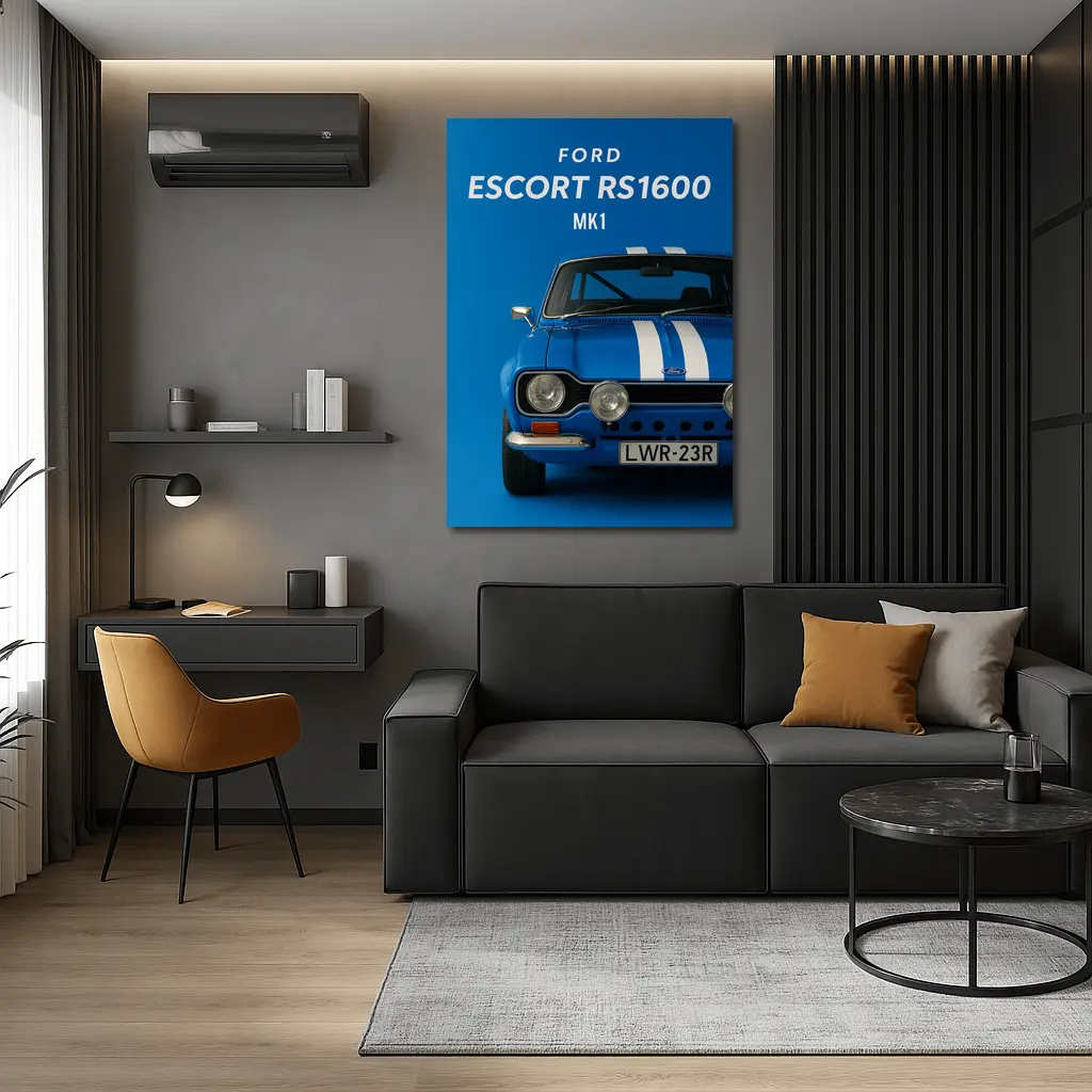 Ford Escort RS1600 MK1 Blue Rally Hatchback Front View – Wall Art