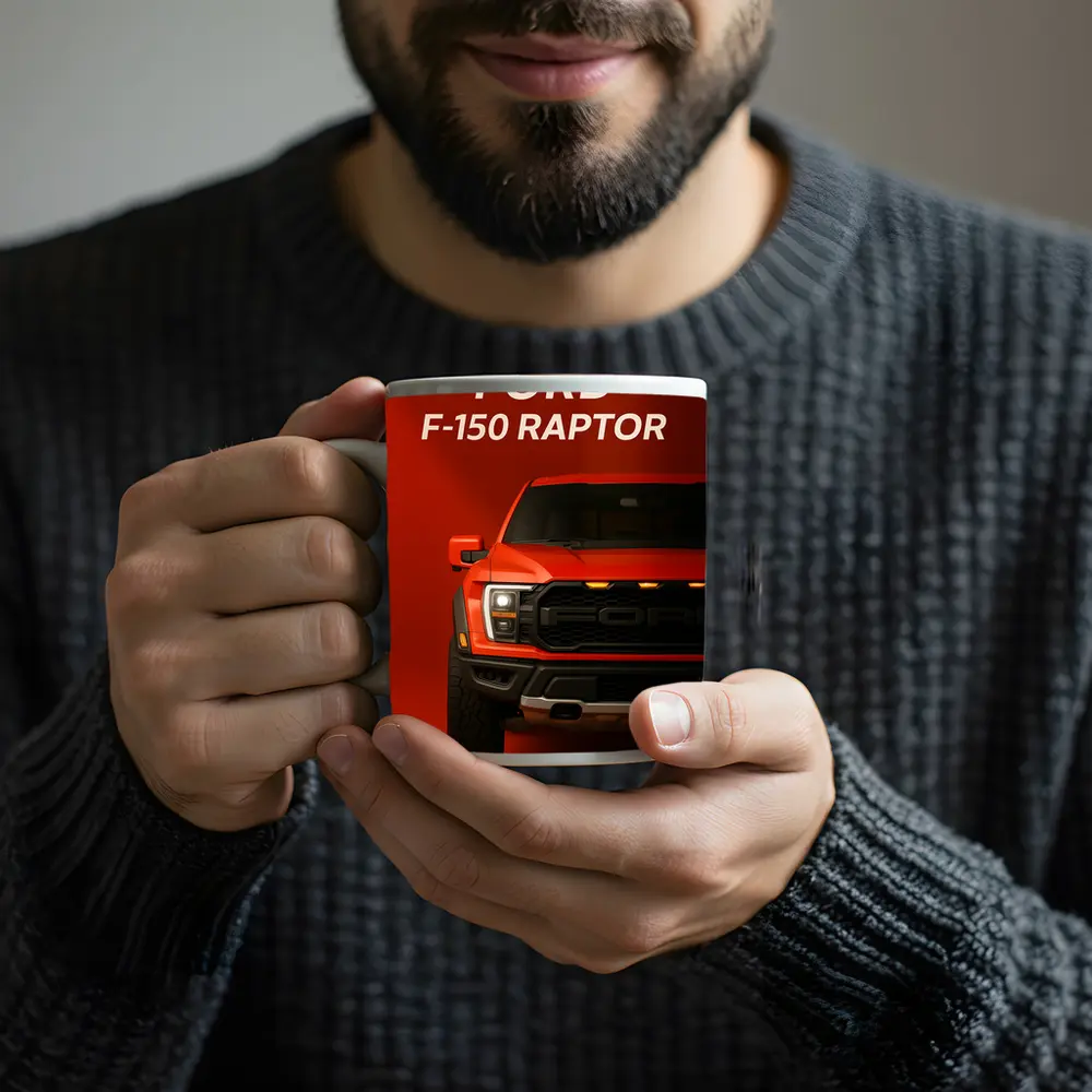 Ford F-150 Raptor Truck Red Background Art – Mugs