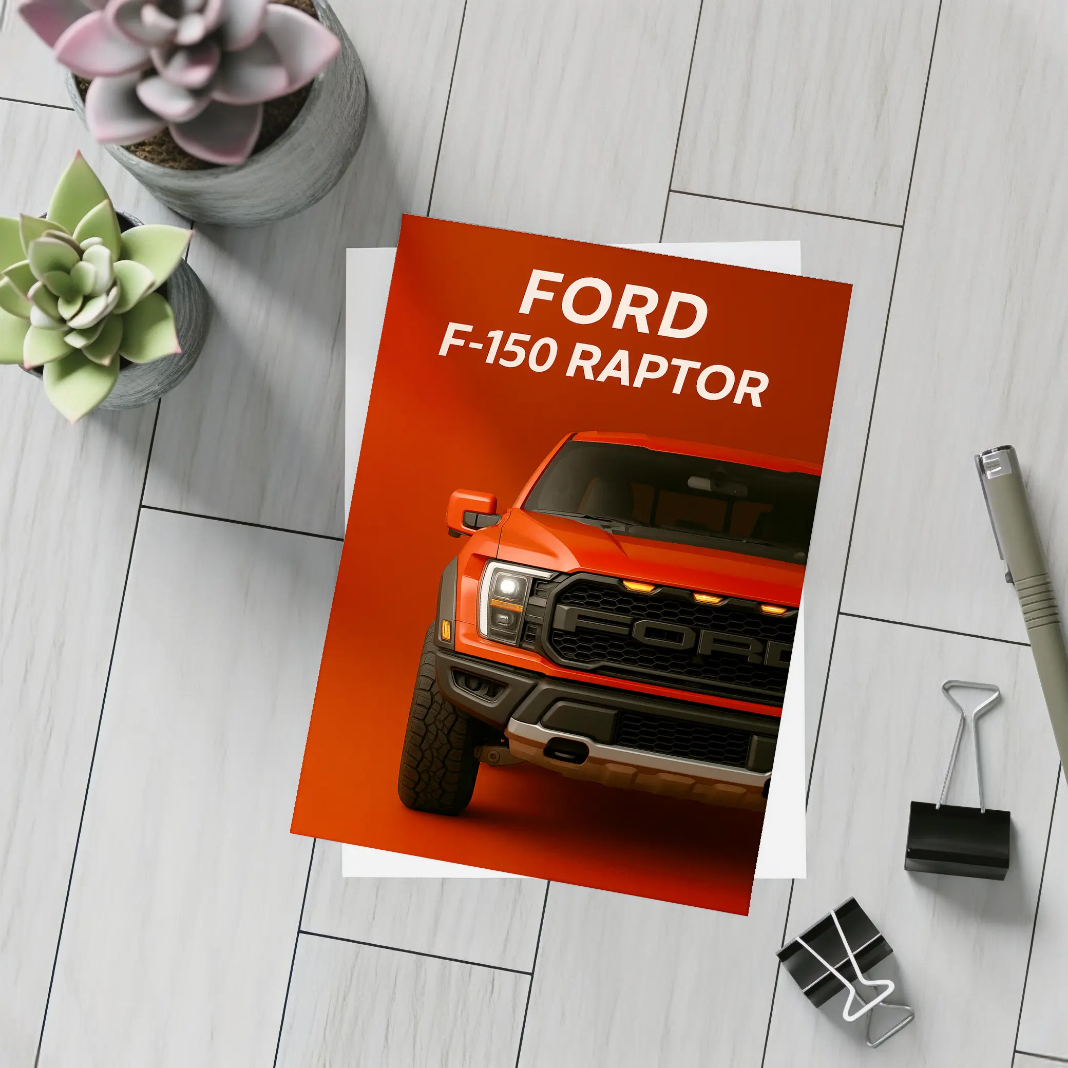 Ford F-150 Raptor Truck Red Background Art – Postcards