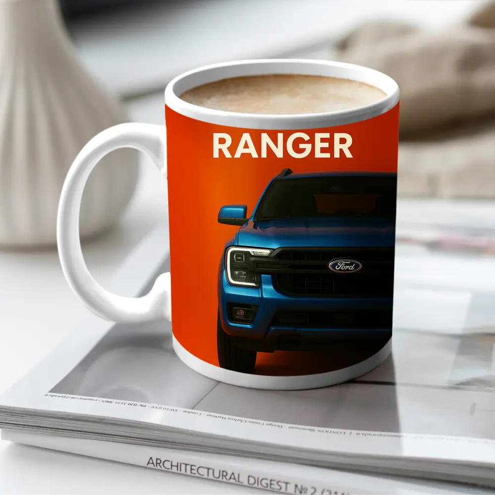 Ford Ranger Truck Front View Orange Background – Mugs
