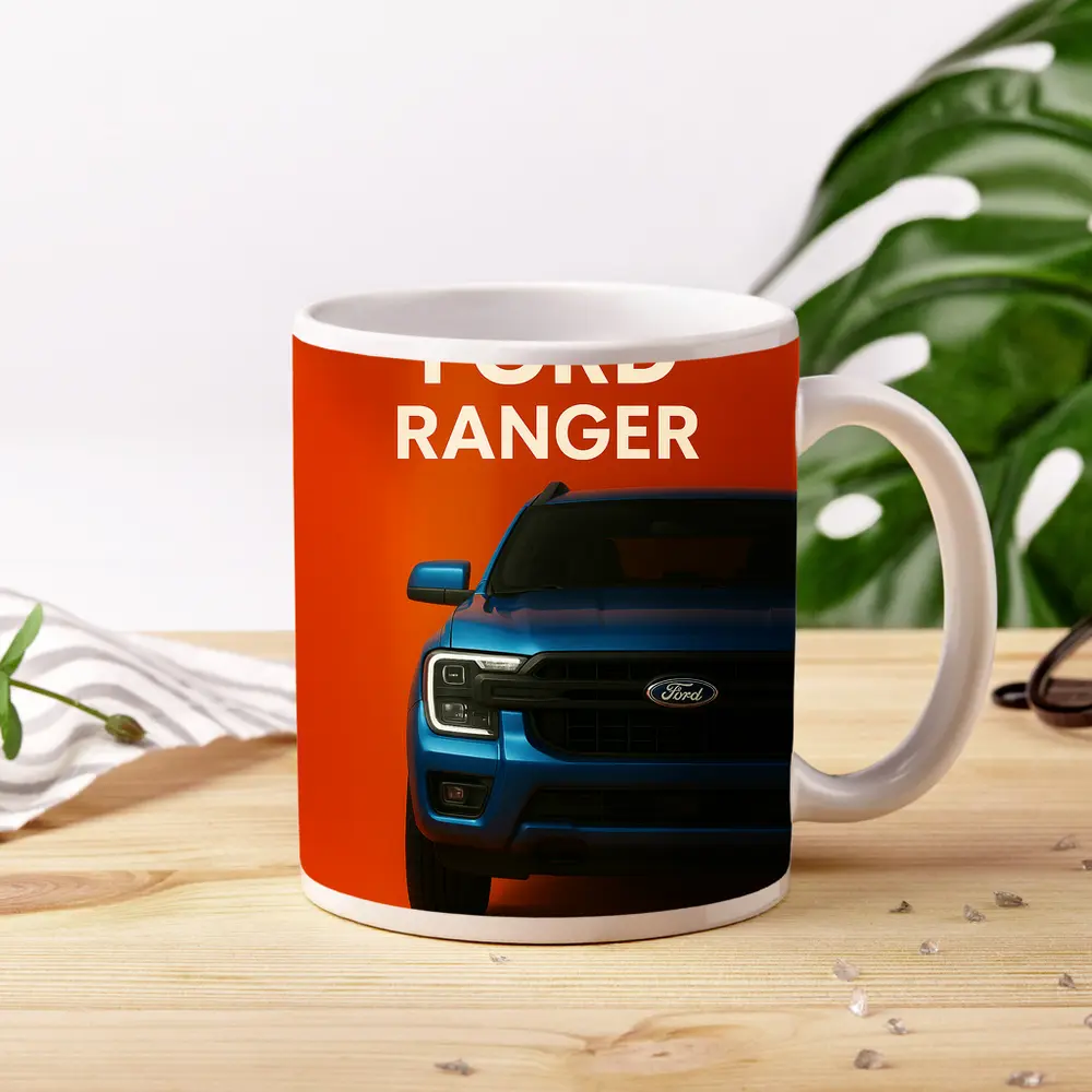 Ford Ranger Truck Front View Orange Background – Mugs