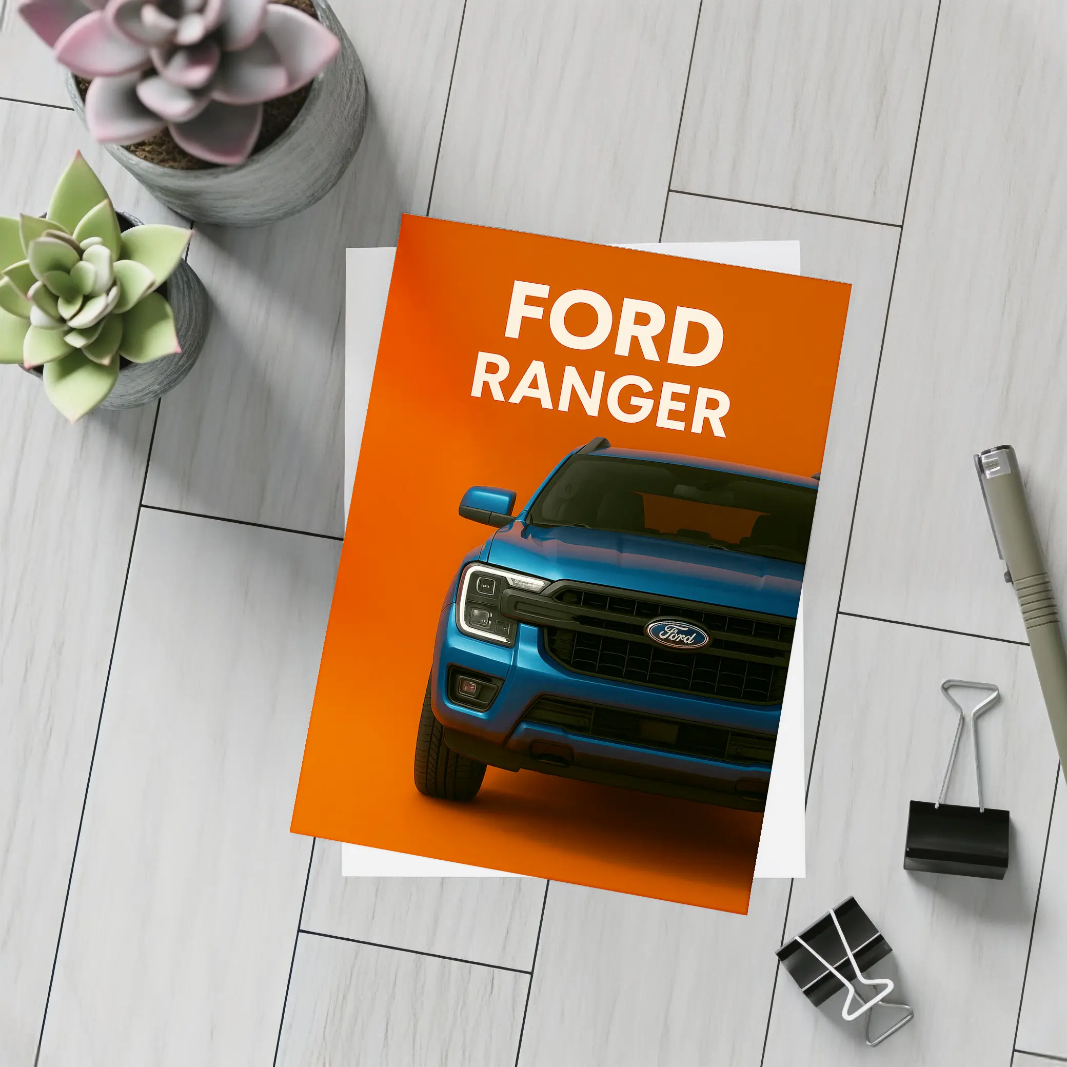Ford Ranger Truck Front View Orange Background – Postcards