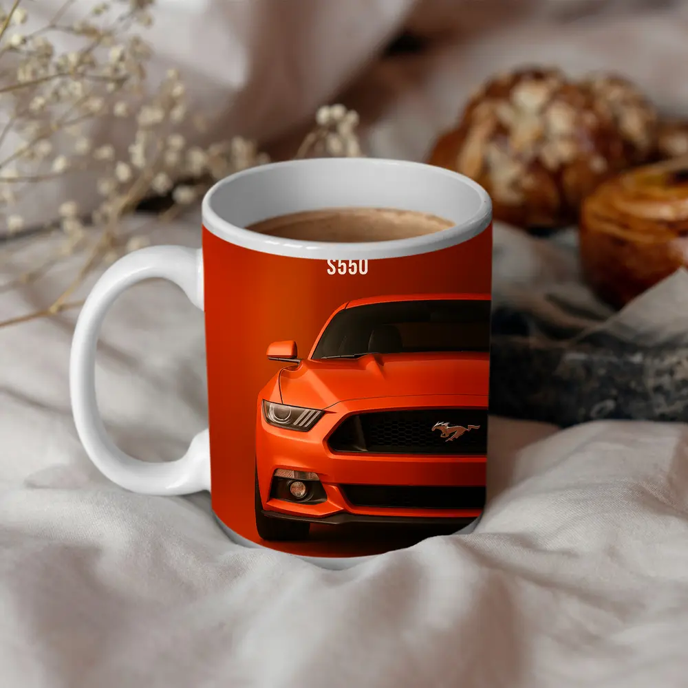 Ford Mustang GT S550 Orange Background Art – Mugs