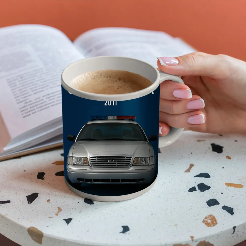 Ford Crown Victoria Police Car Blue Background – Mugs