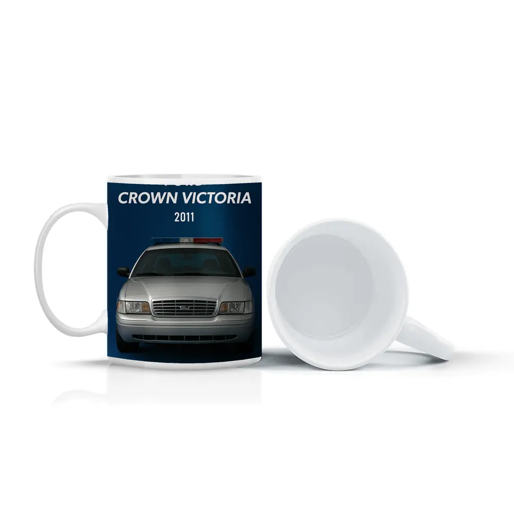 Ford Crown Victoria Police Car Blue Background – Mugs