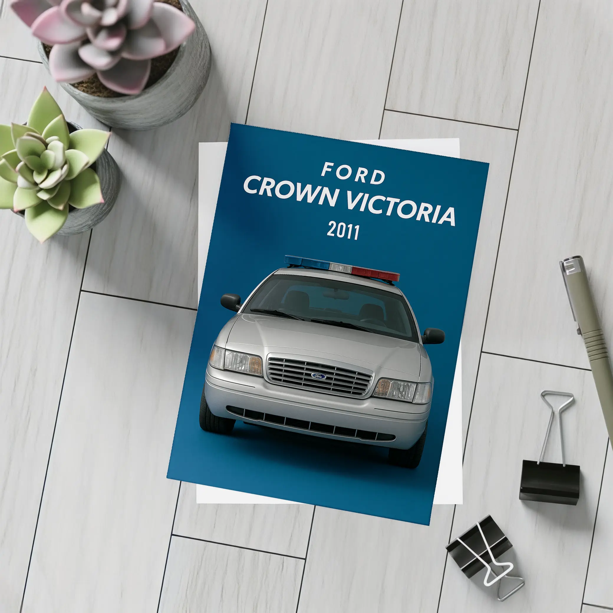 Ford Crown Victoria Police Car Blue Background – Postcards