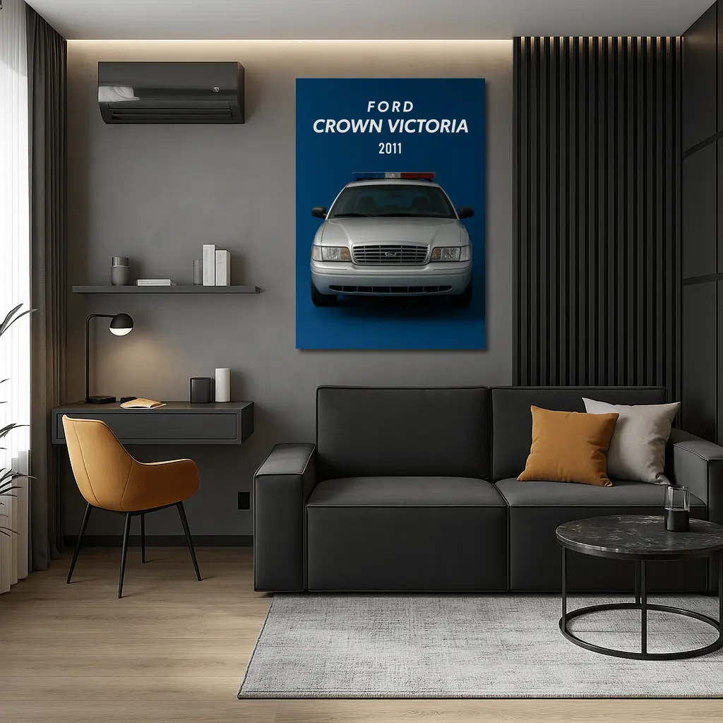Ford Crown Victoria Police Car Blue Background – Wall Art