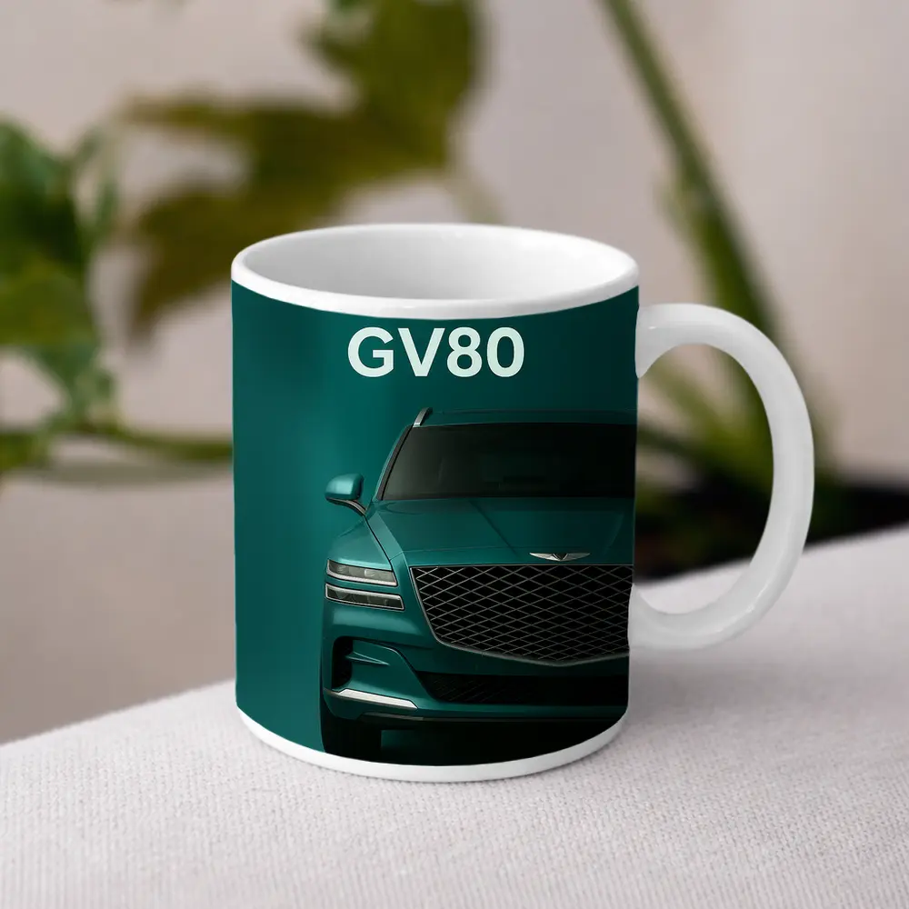 Genesis GV80 SUV Green Teal Background – Mugs