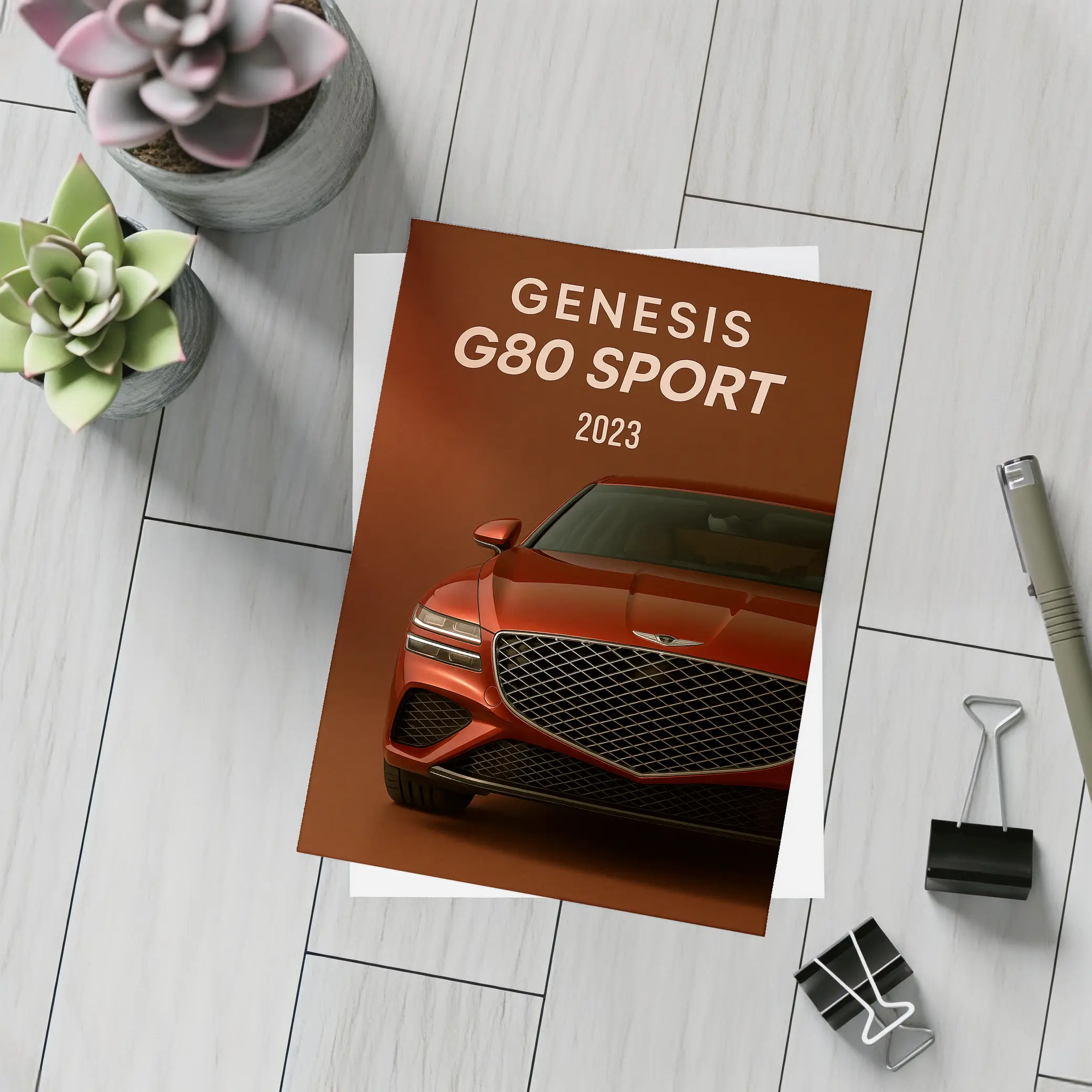 Genesis G80 Sport Front View Dark Red – Postcards