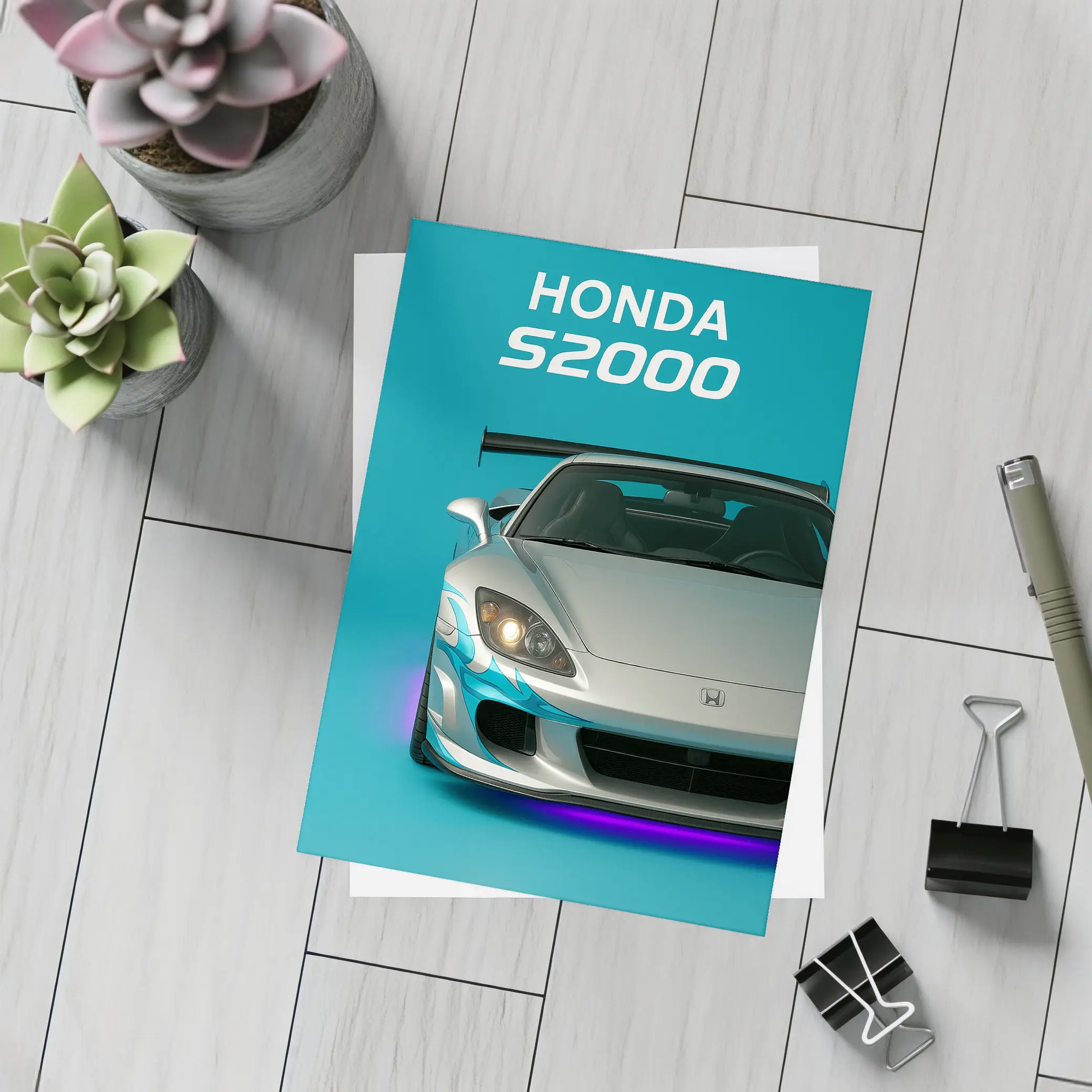 Honda S2000 Sports Car Teal Background – Postcards