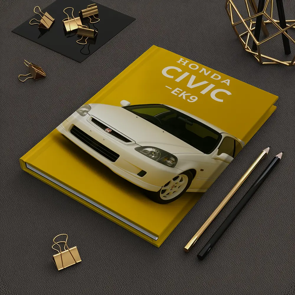 Honda Civic EK9 White Car Yellow Background – Notebooks
