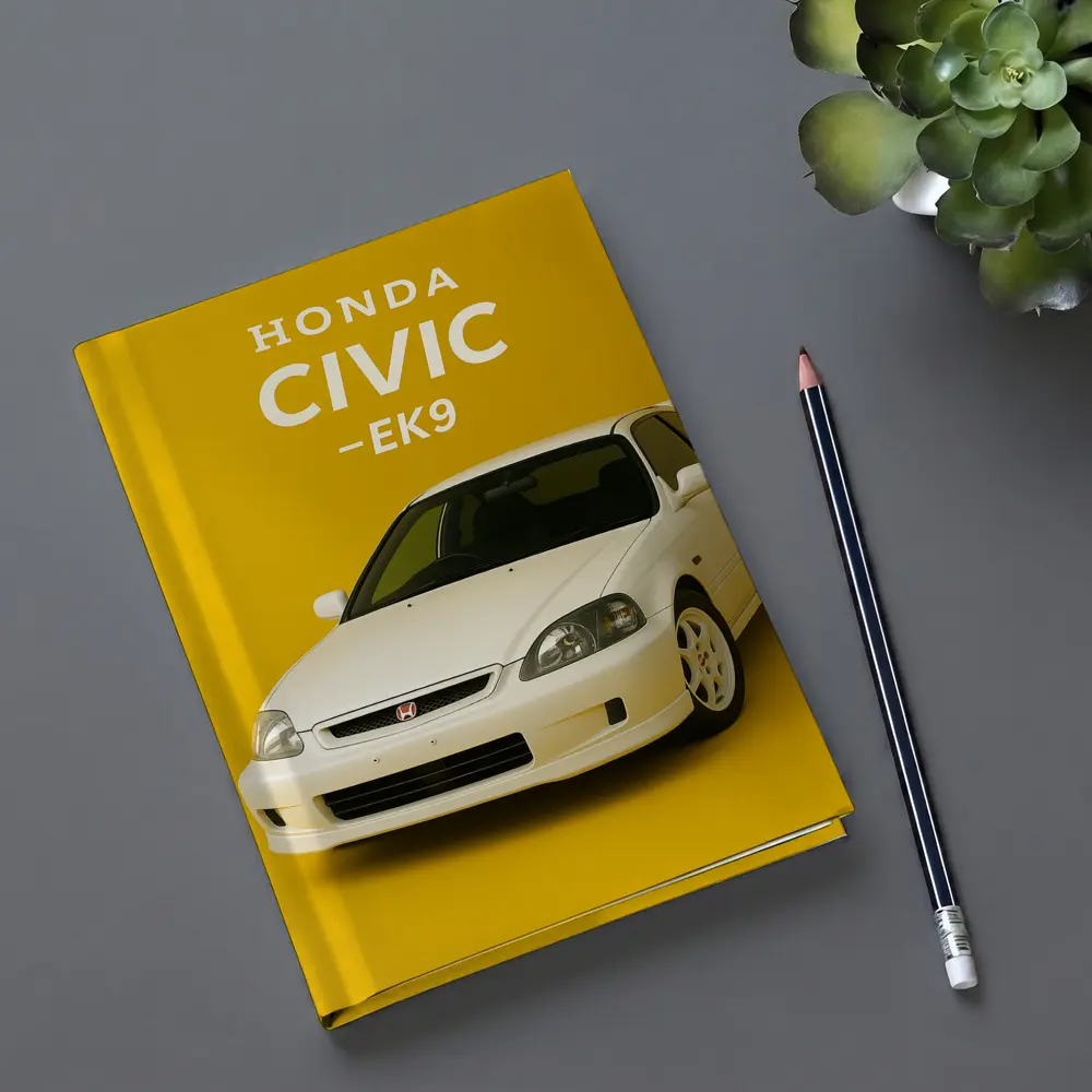Honda Civic EK9 White Car Yellow Background – Notebooks