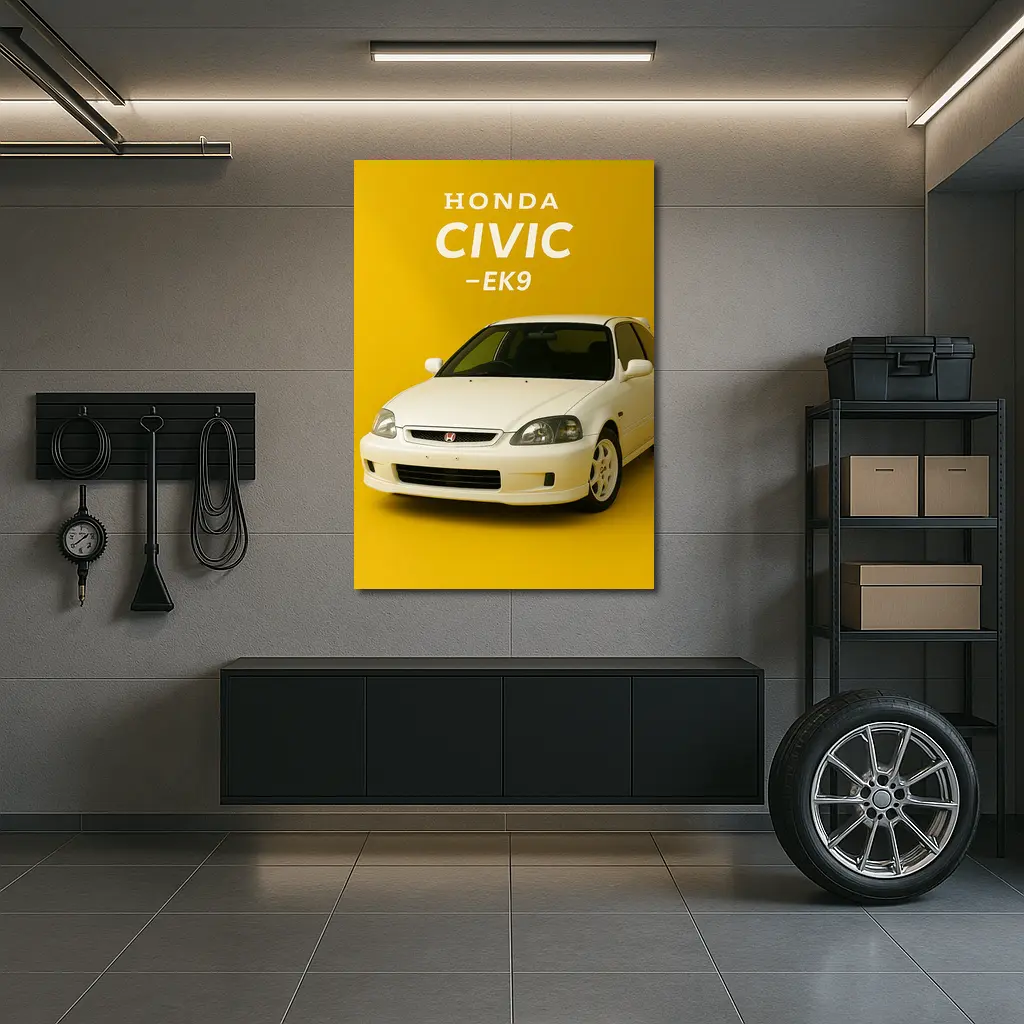 Honda Civic EK9 White Car Yellow Background – Wall Art
