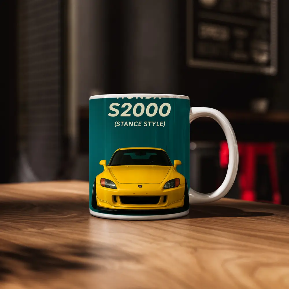 Honda S2000 Stance Style Yellow Teal Background – Mugs