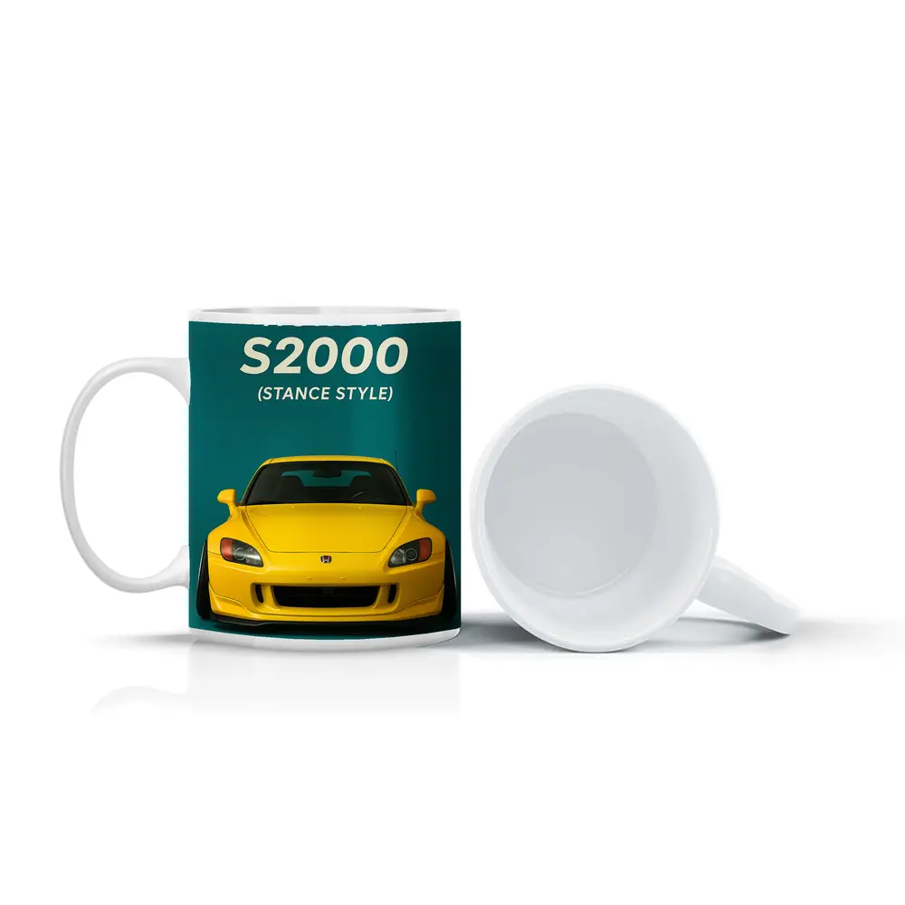 Honda S2000 Stance Style Yellow Teal Background – Mugs